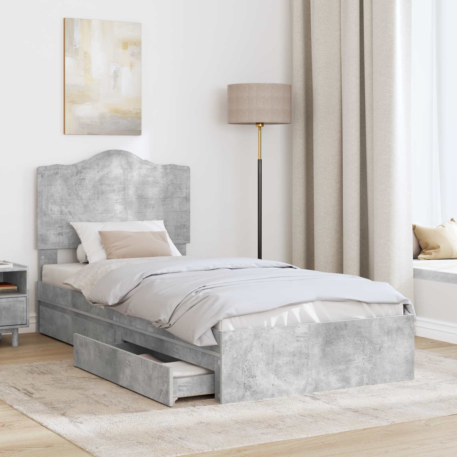 Krevet s od storage Betonski sivi 70 x 190 cm Konstruirano drvo