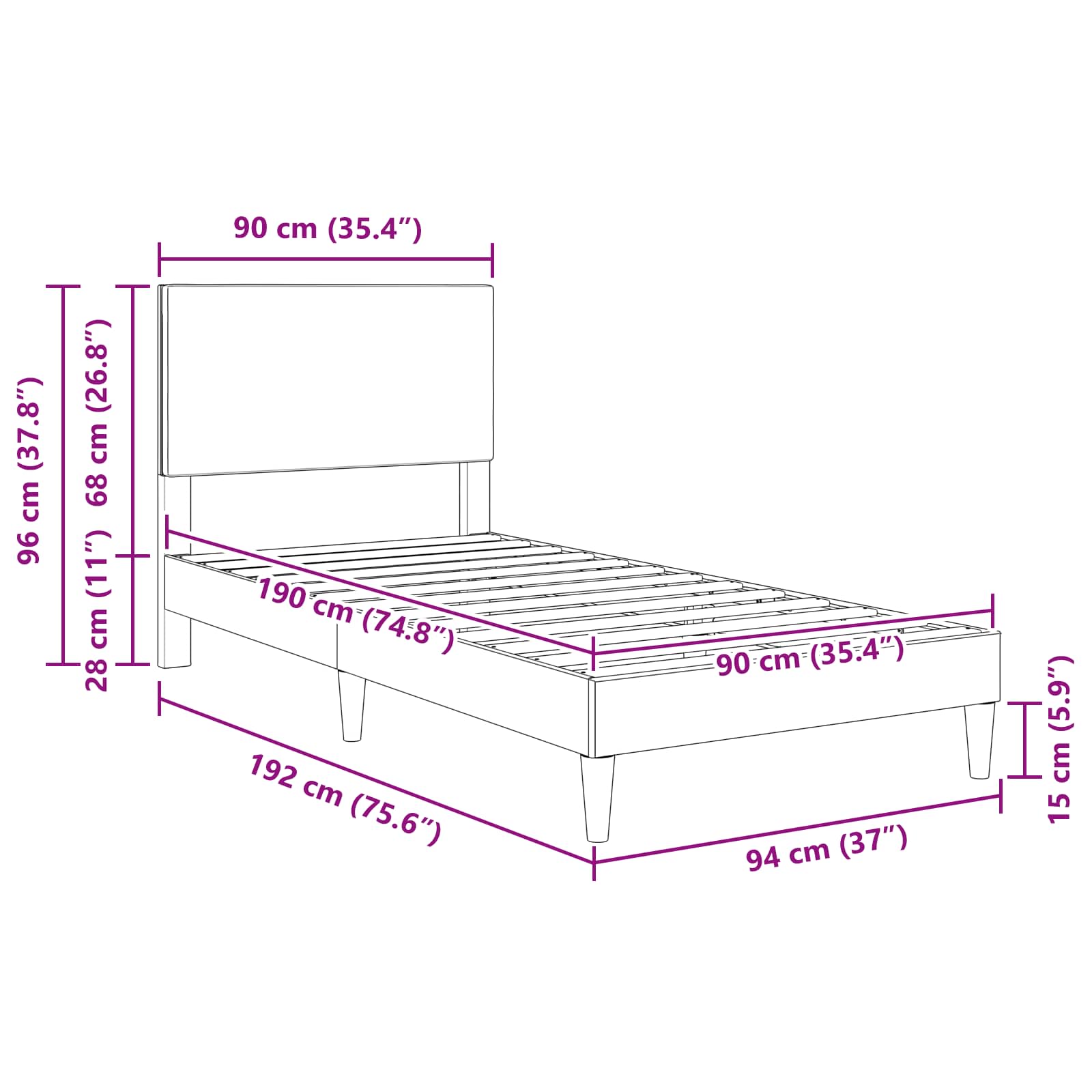 Krevetna konstrukcija Tamnosiva 90 x 190 cm Kordura tekstil