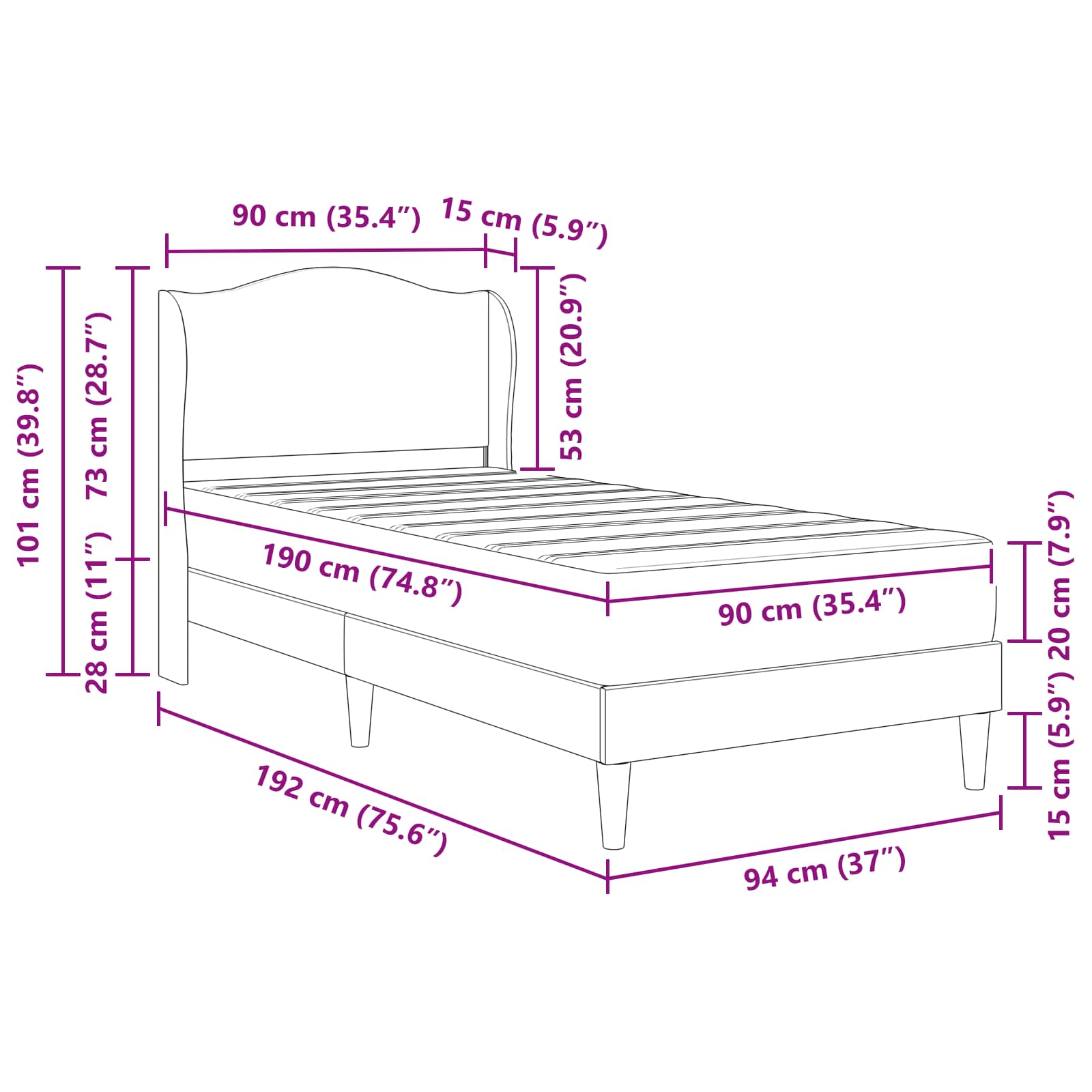 Krevetna konstrukcija 2 pcs Tamnozelena 90 x 190 cm Baršun