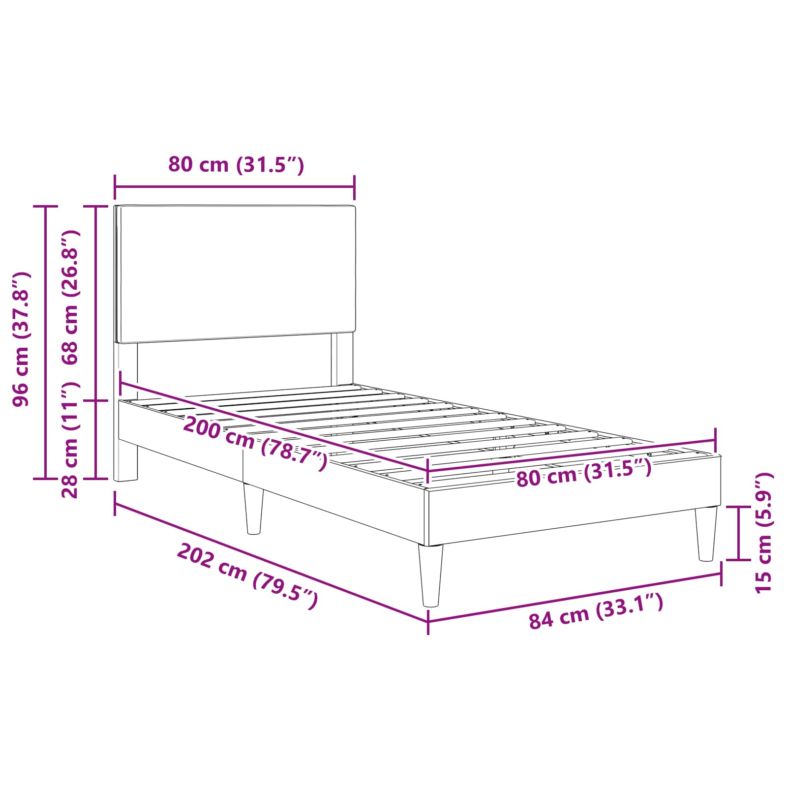 Krevetna konstrukcija Svijetlozeleni sivi 80 x 200 cm