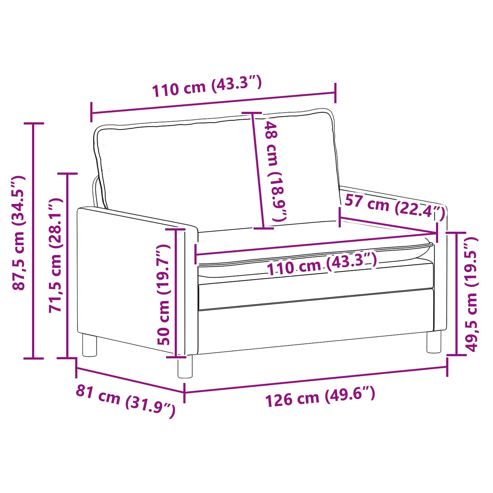 Set sofe 2 pcs Krem Tkanina