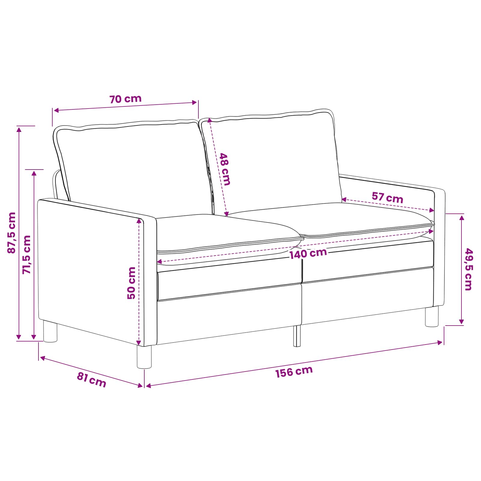 Set sofe 2 pcs Tamnosiva Poliester