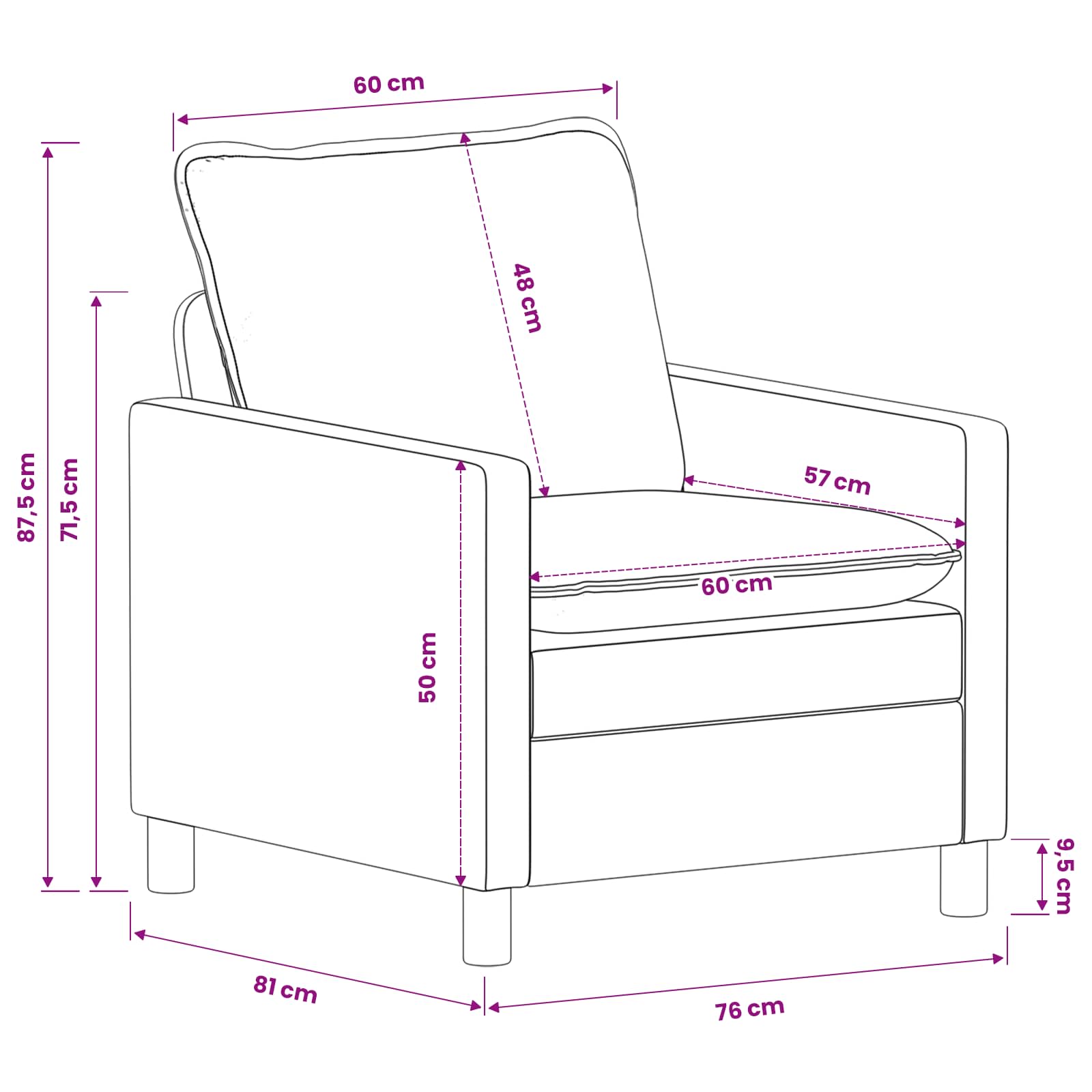 Sofa Svjetlosiva 76 x 81 x 87,5 cm Poliester