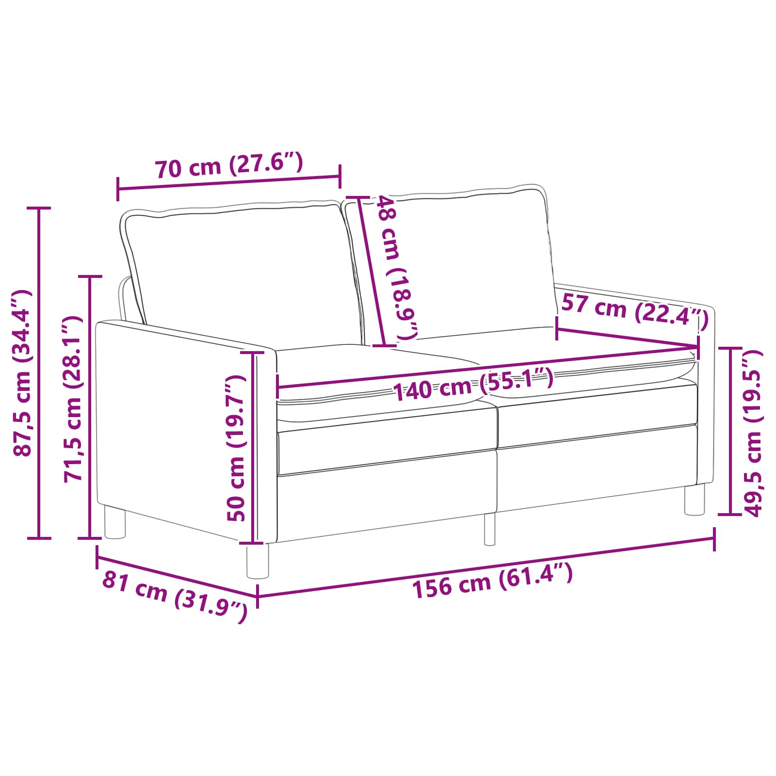 Sofa Bež 156 x 81 x 87,5 cm Tkanina