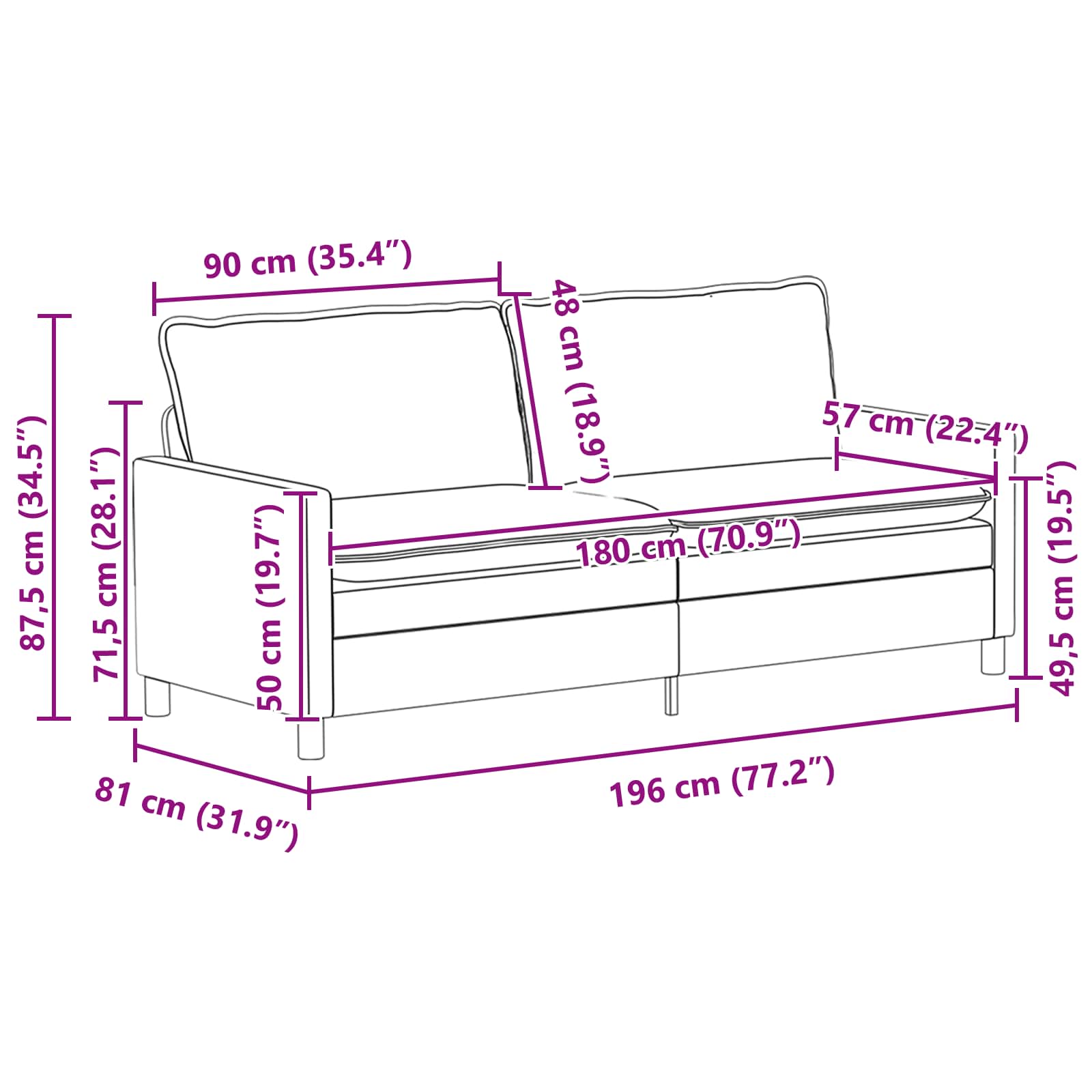 Sofa Sivosmeđa 196 x 81 x 87,5 cm Tkanina