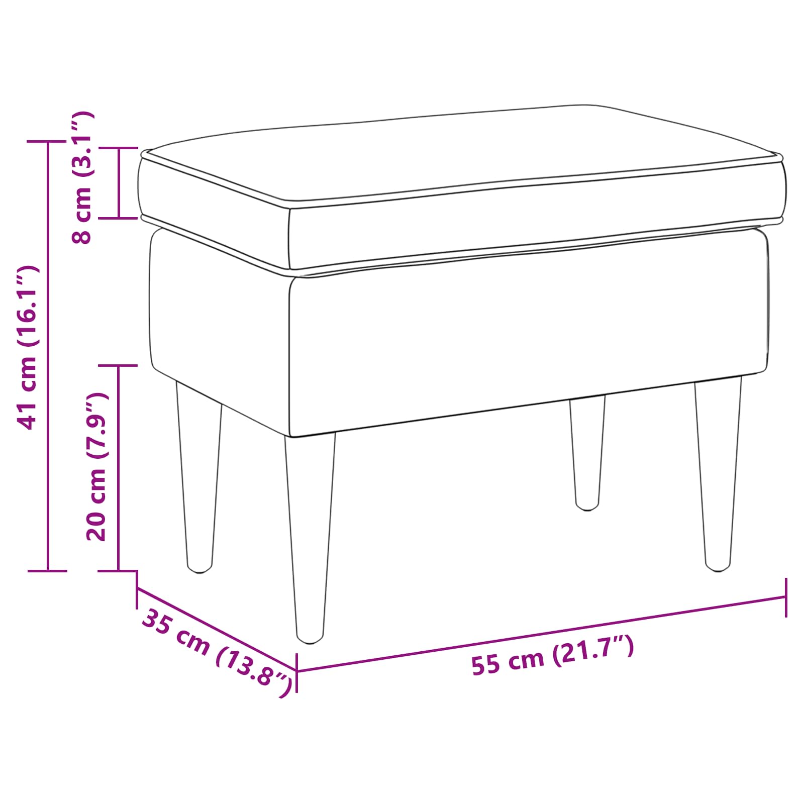 Stolica za noge Svjetlosiva 55 x 35 x 41 cm Tkanina