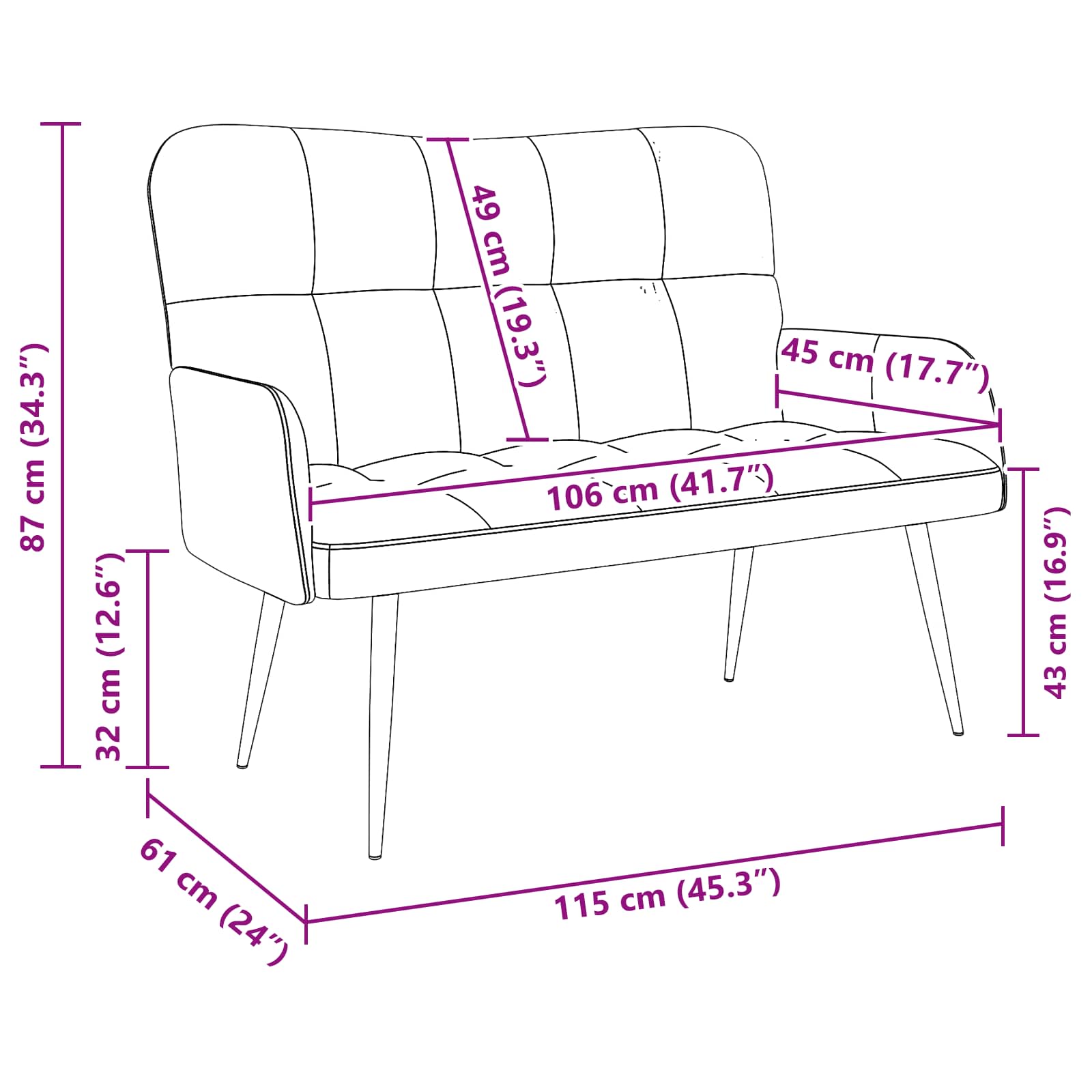 Sofa za dvije osobe Vinska crvena 115 x 61 x 87 cm Tkanina