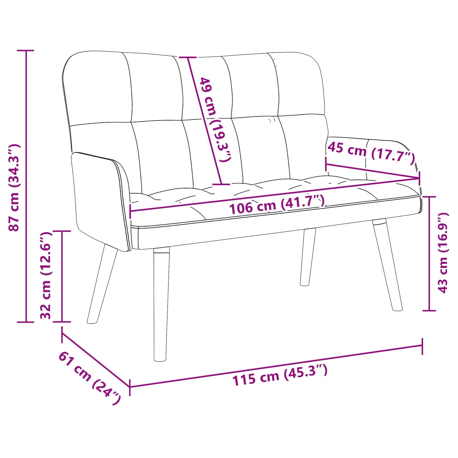 Sofa za dvije osobe Vinska crvena 115 x 61 x 87 cm Baršun