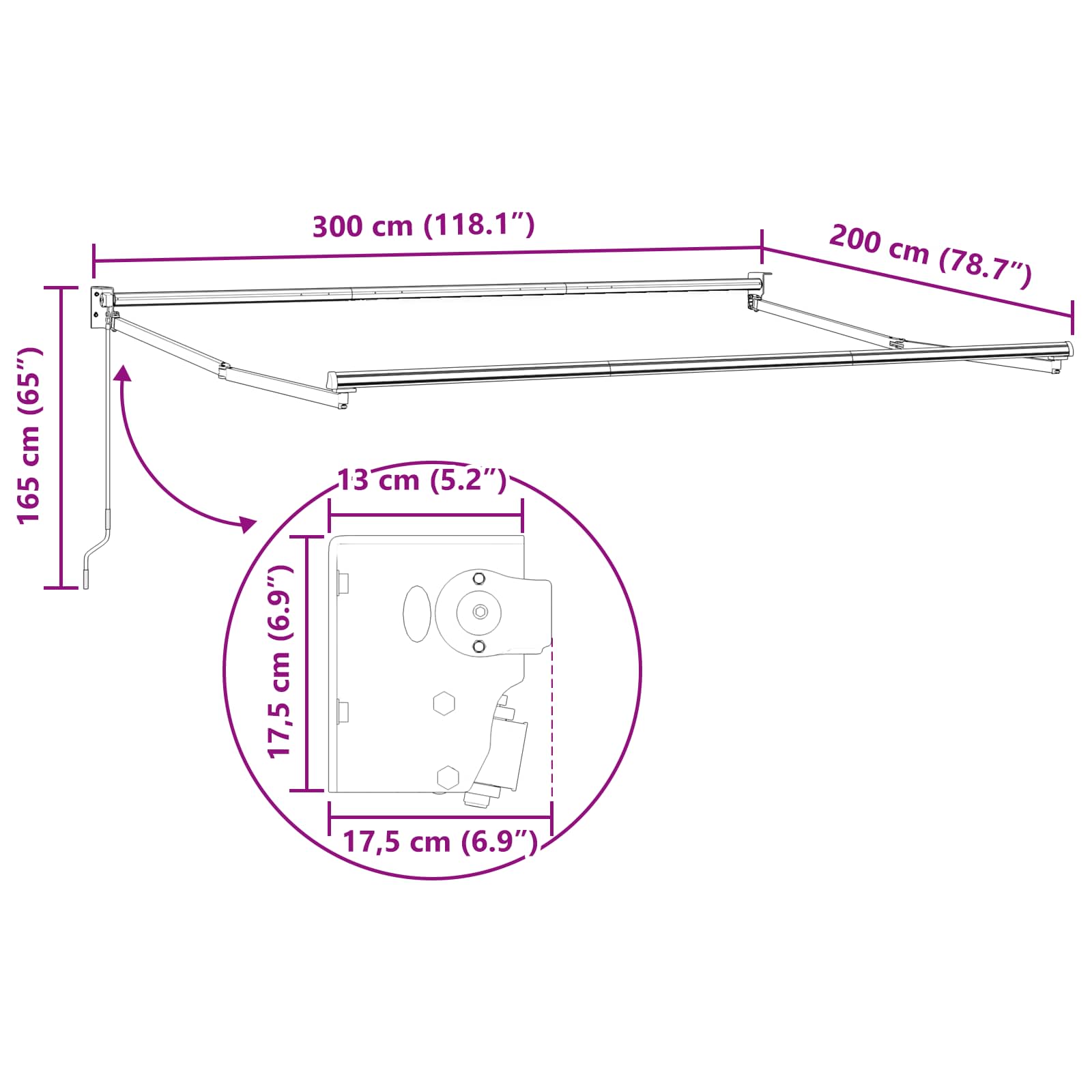 Povlačivi tende Bijela 3 x 2 m 100% Poliester i Aluminij