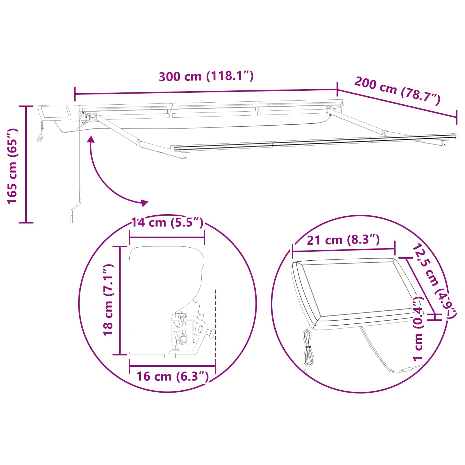 Ručni okvir tende s LED-ima Svjetlosiva i antracit 3 x 2 m