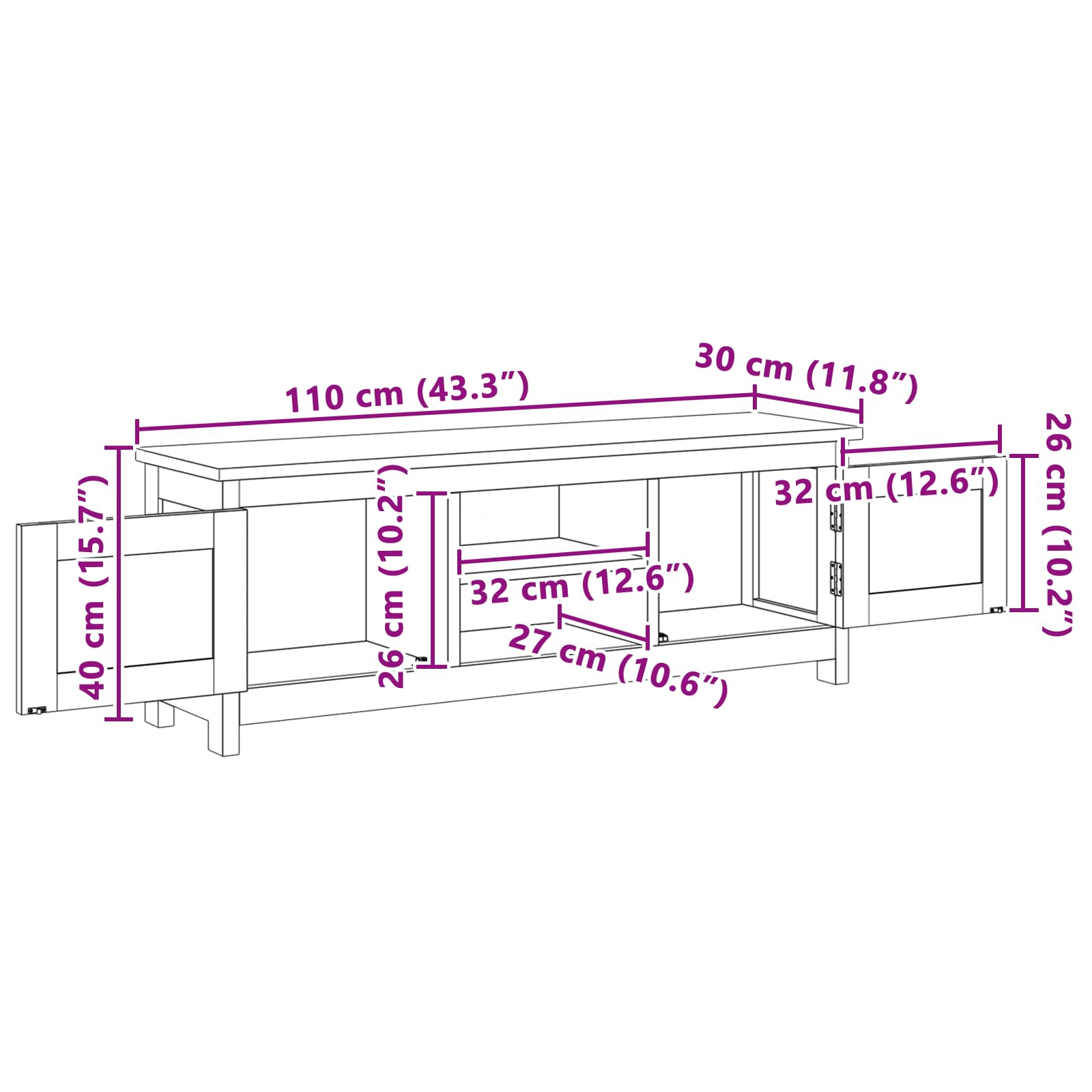 TV komoda 110 x 30 x 40 cm Prirodna Čvrsto teak drvo