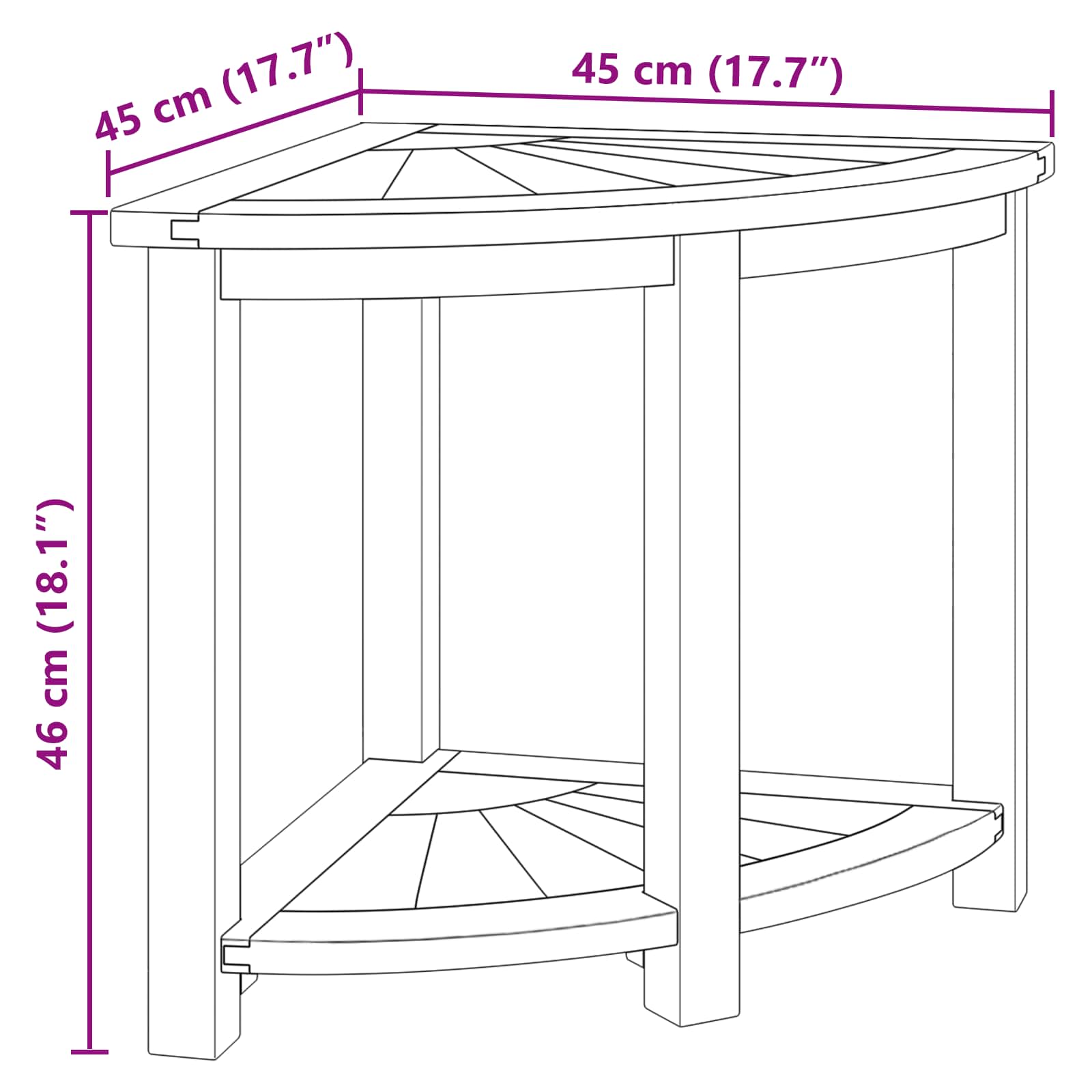 Stolić za kupatilo Prirodna 45 x 45 x 46 cm Čvrsto teak drvo