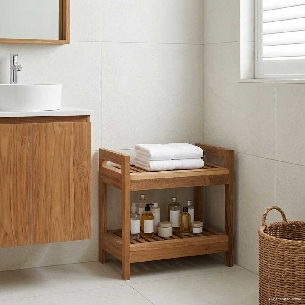 Polica za kupaonicu Prirodna 45 x 30 x 45 cm Čvrsto teak drvo