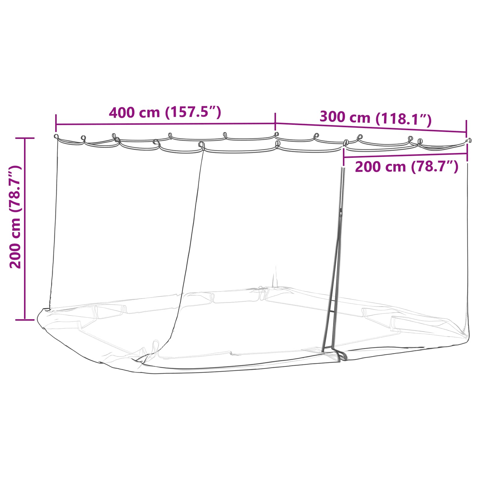 Mreža protiv komaraca za gazebo 220 mesh Crna 4 x 3 x 2 cm
