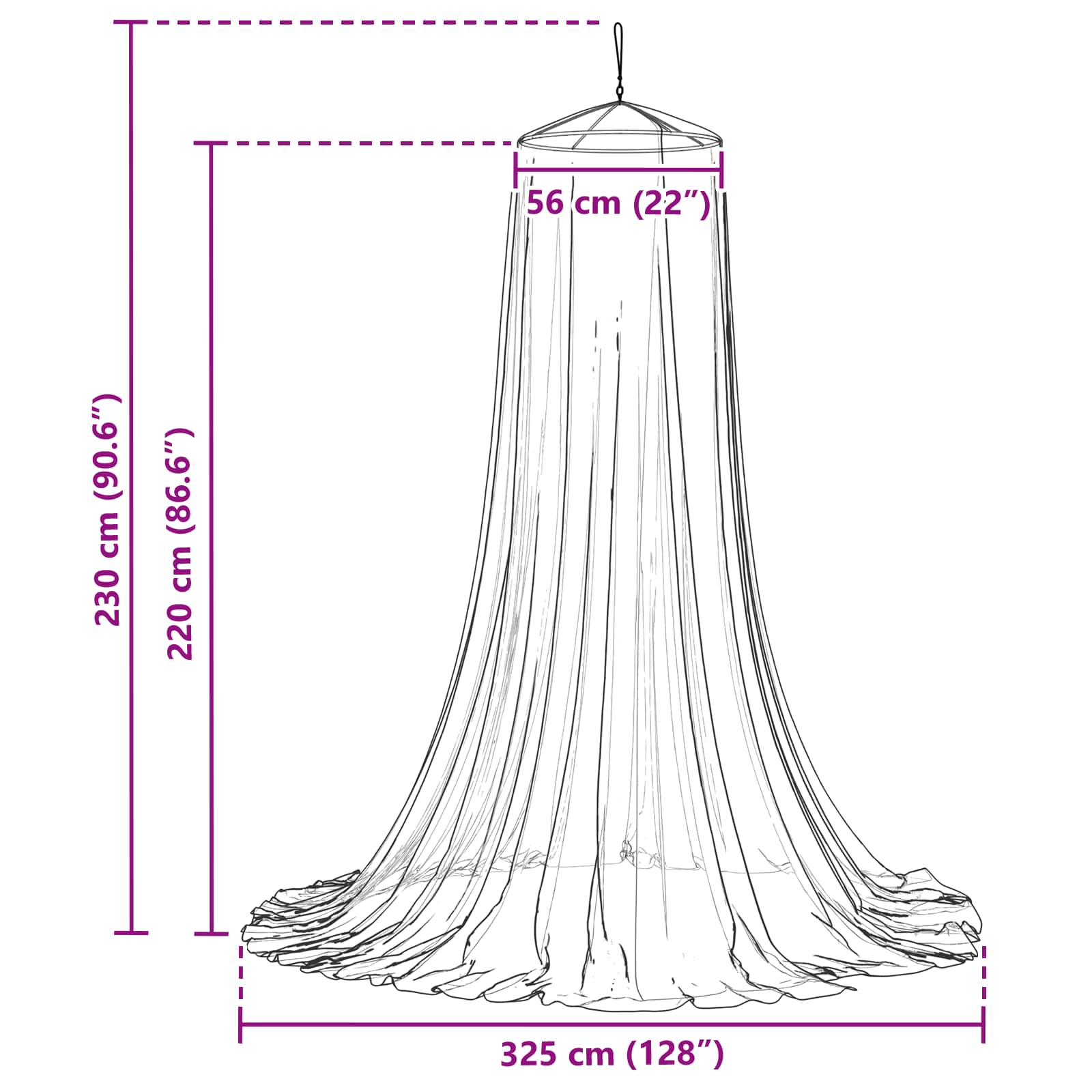 Mreža za komarce za krevet 156 mesh Crna Ø56 x 220 cm Poliester