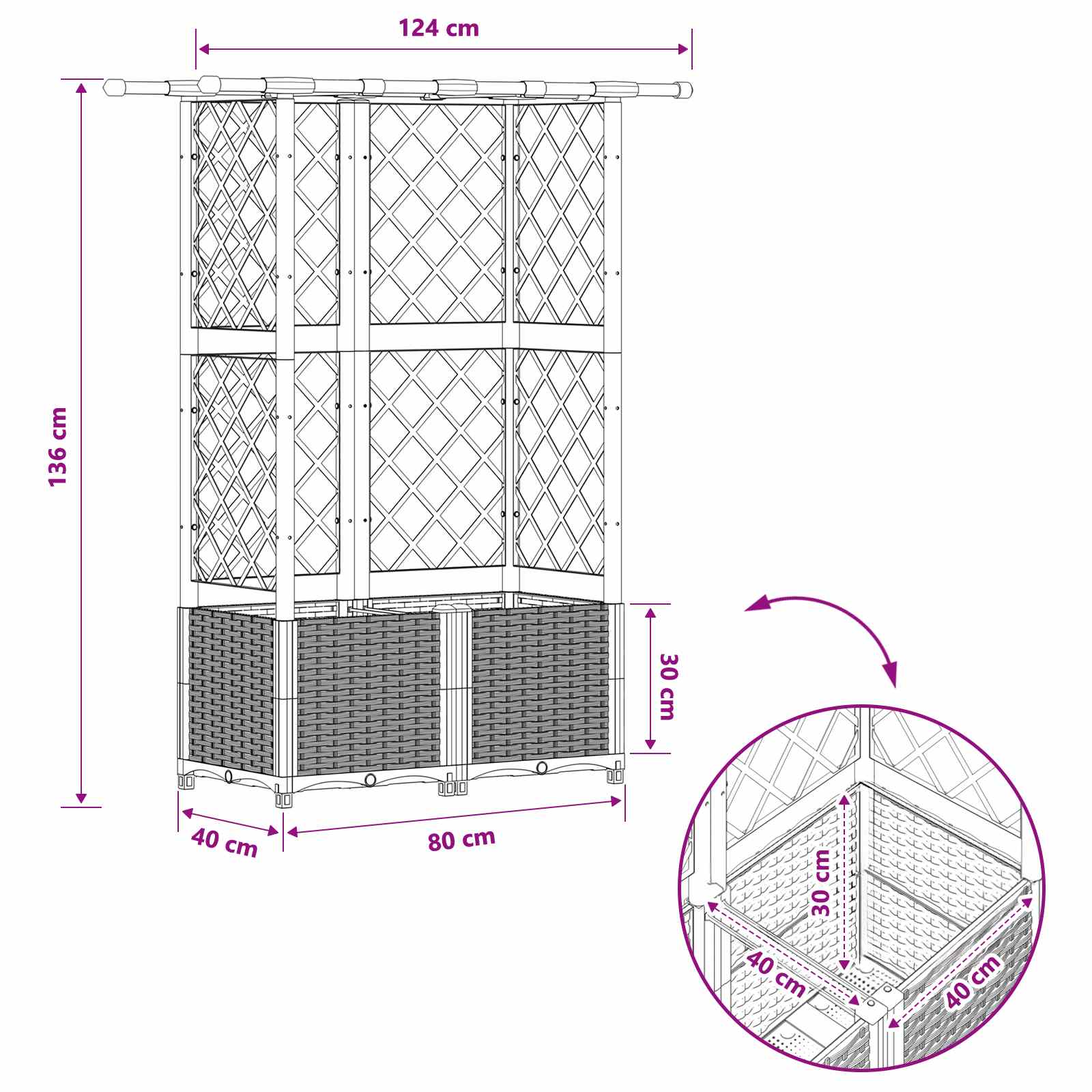 Povišeni krevet s mrežom i krovom Crna 124 x 40 x 138 cm PP