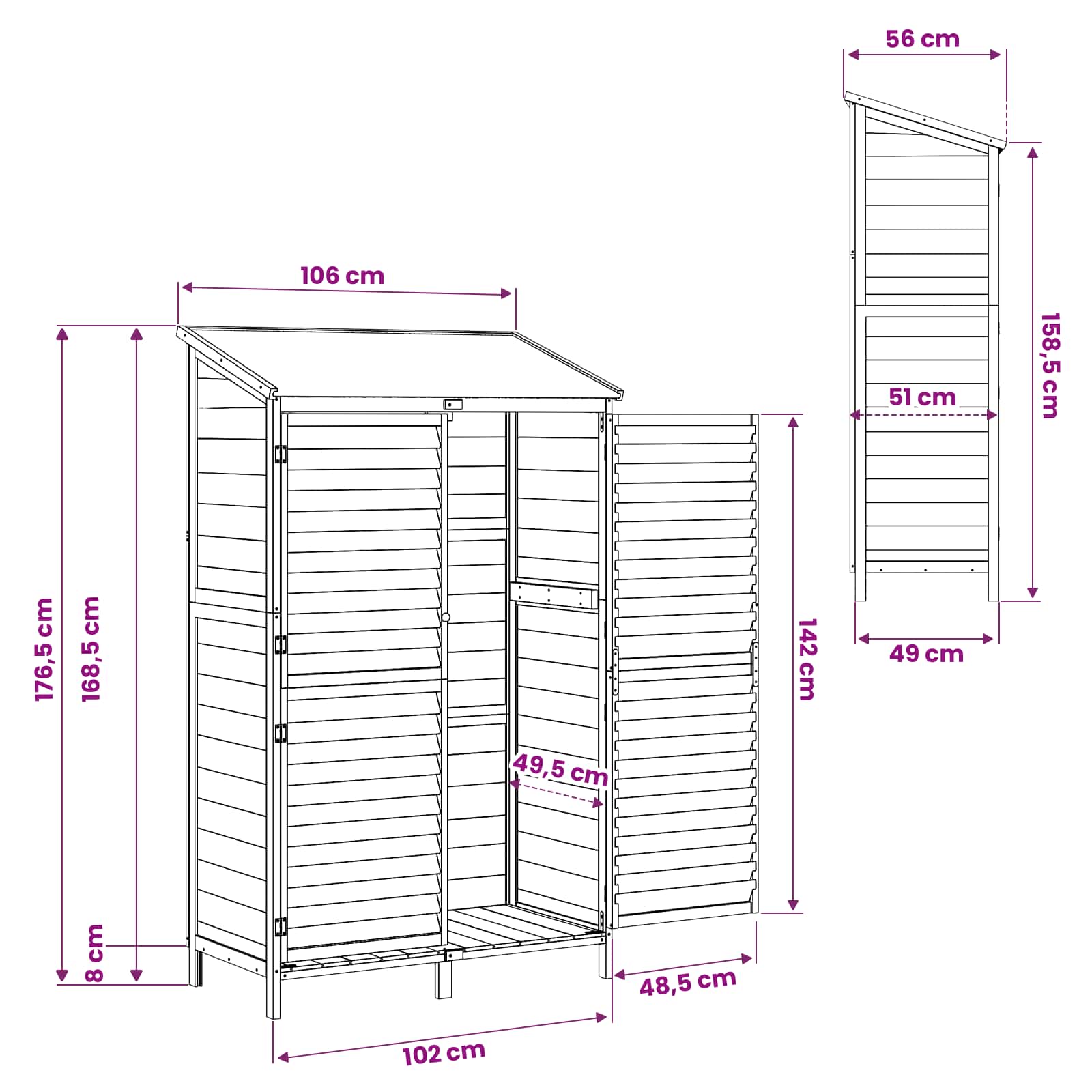 Vrtna Šupa s krovom Bijela 106 x 56 x 176,5 cm Čvrsto drvo jele