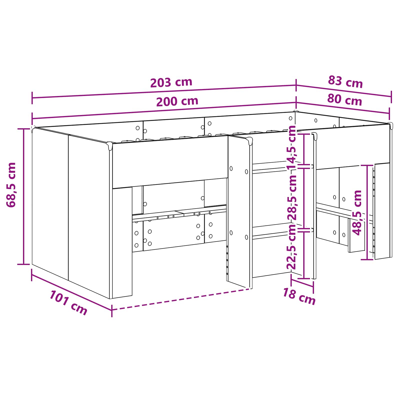 Kreveta za visoko spavanje djece 2 pcs Siva Sonoma