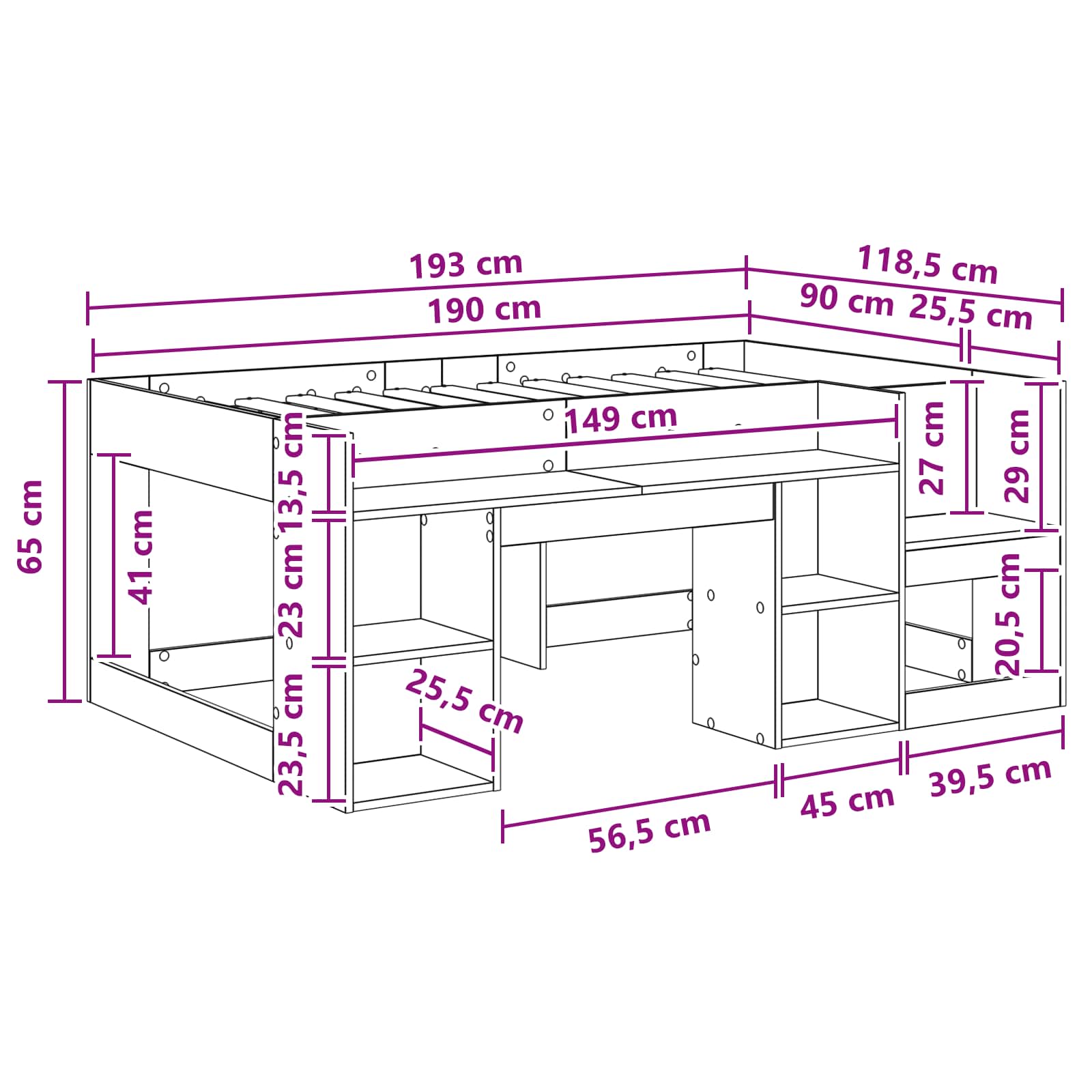 Krevet za djecu s ladicama Betonska siva 90 x 190 cm