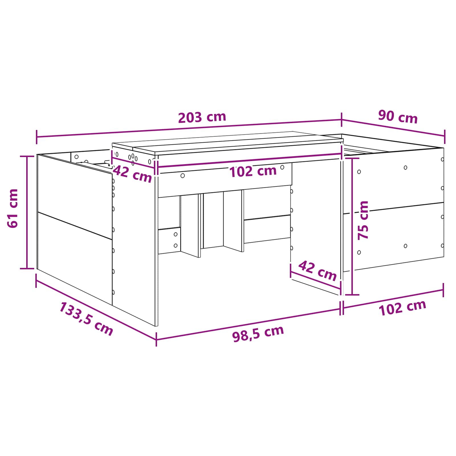 Krevet za djecu s visokim okvirom i stolom Crna 90 x 200 cm
