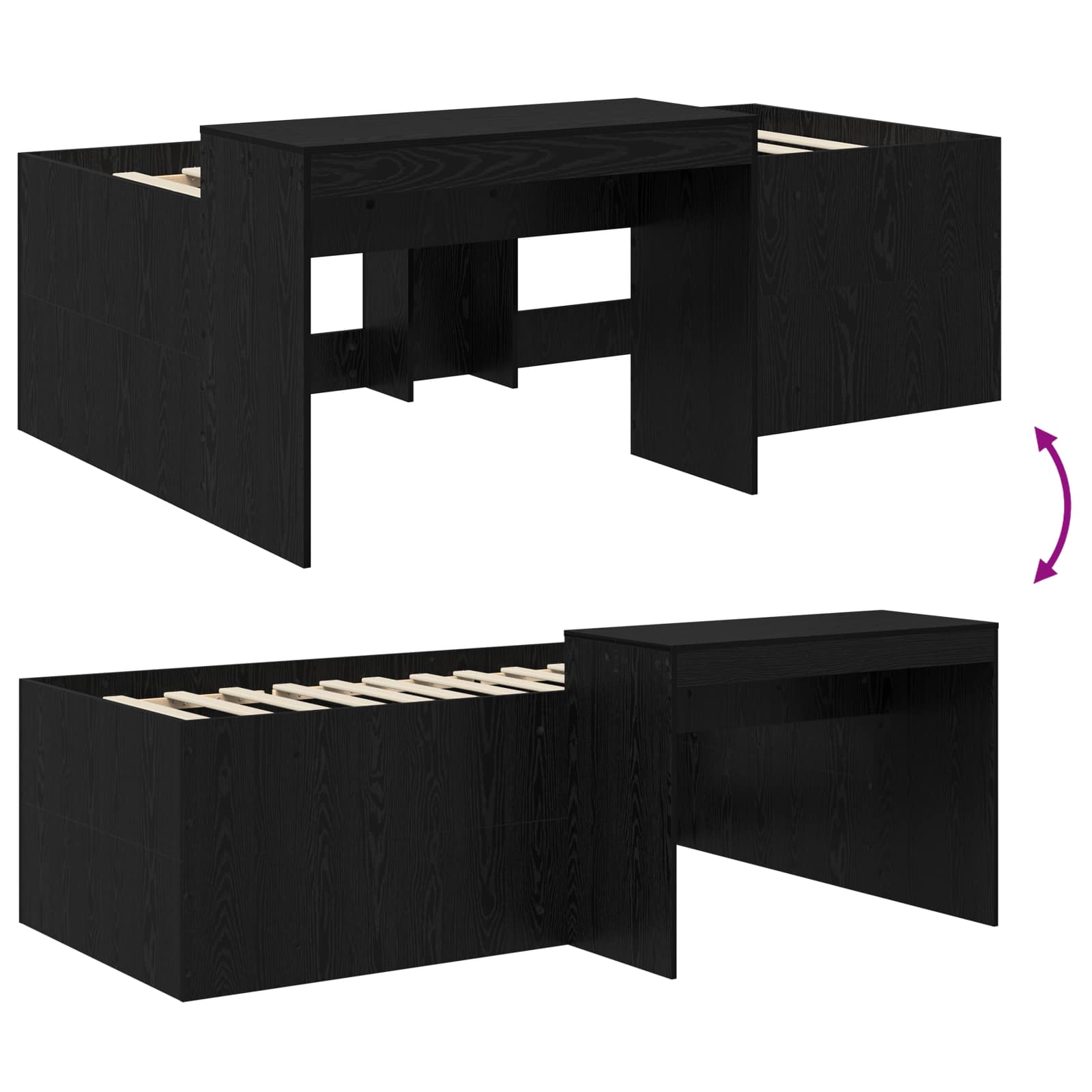Krevet za djecu s visokim okvirom i stolom Crna 98.5 x 200 cm