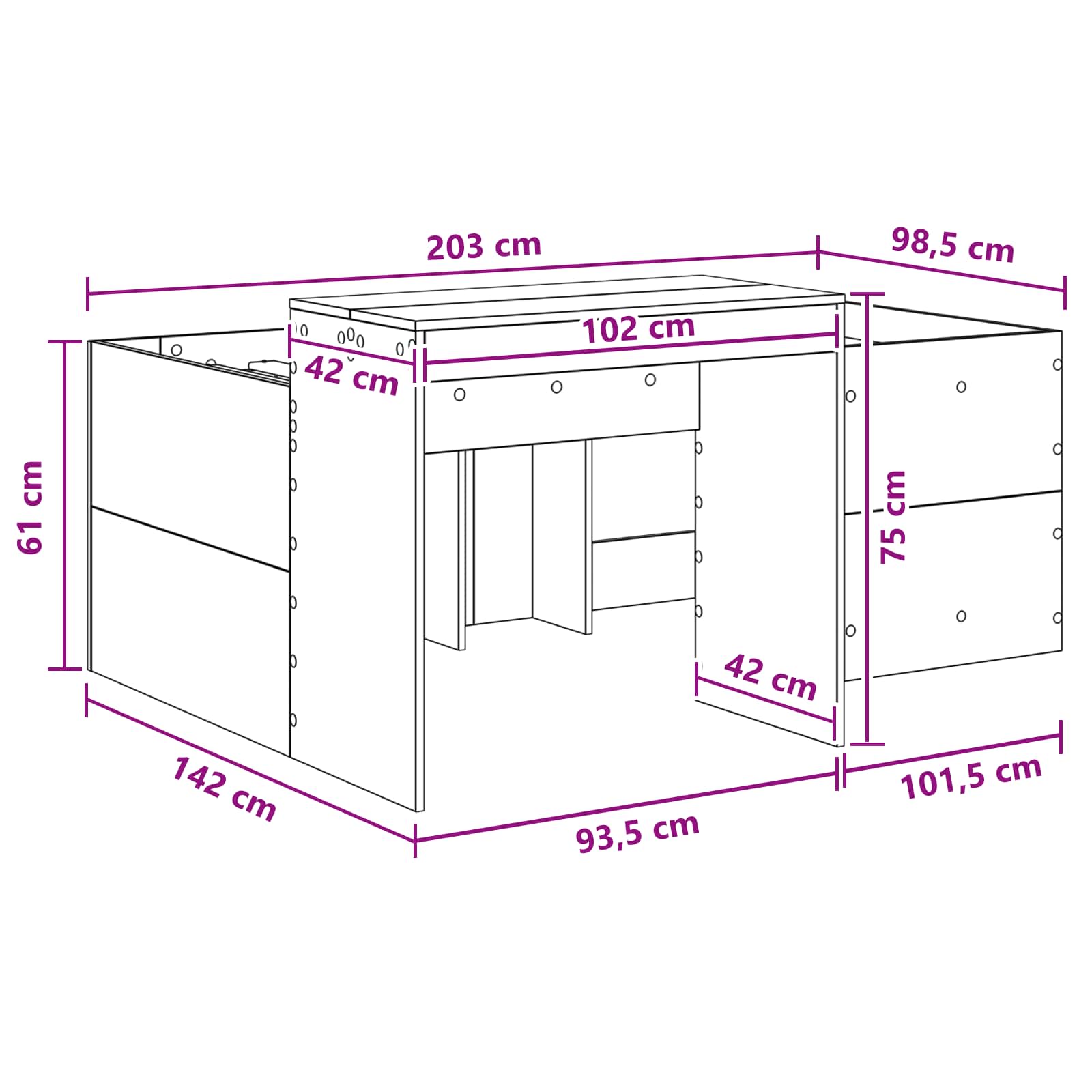 Krevet za djecu s visokim okvirom i stolom Crna 98.5 x 200 cm