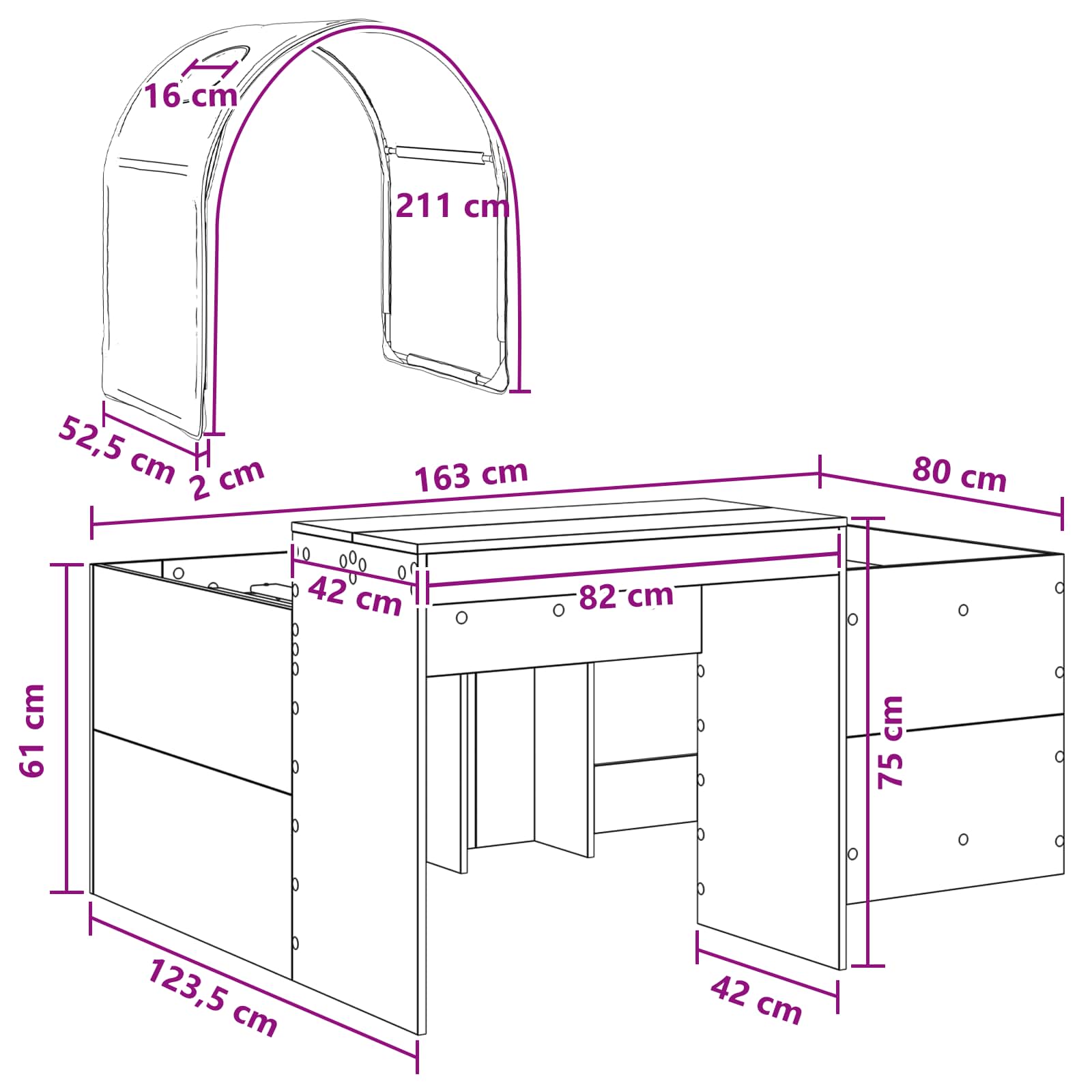 Krevet s Tunnels 4 pcs Artisian hrast i bijela