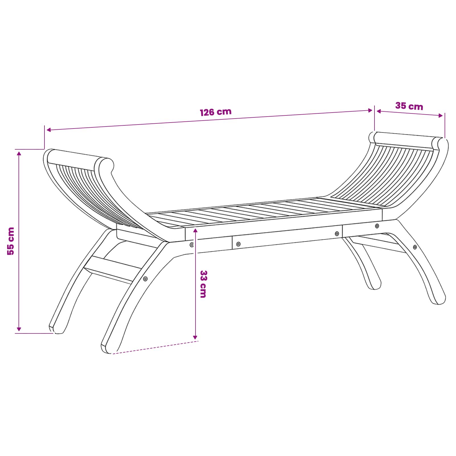 Vrtna klupa 2 -Seater 126 cm Čvrsto teak drvo Prirodna