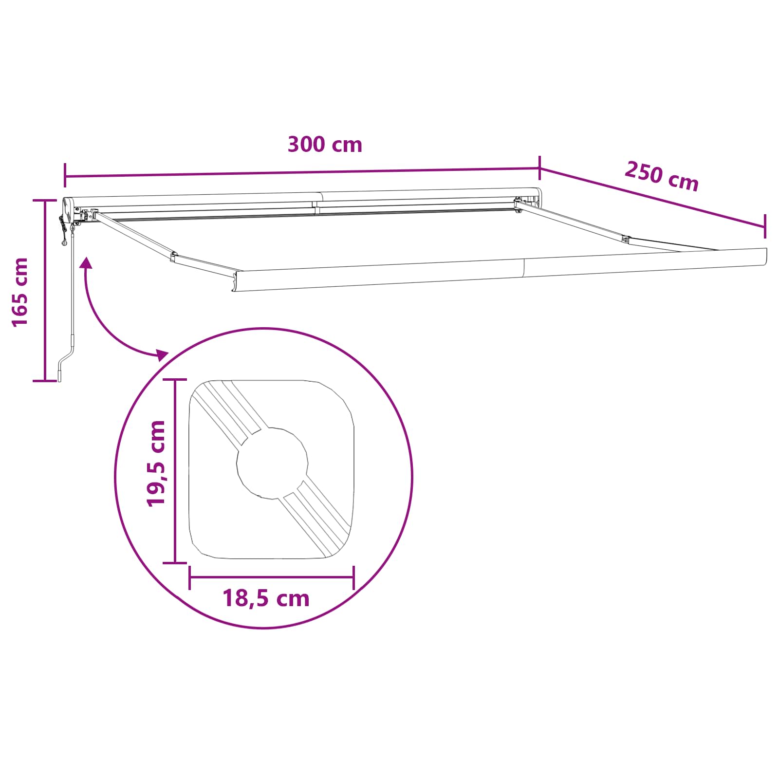 Povlačivi tende Svijetlo siva i bijela. 300 x 250 cm