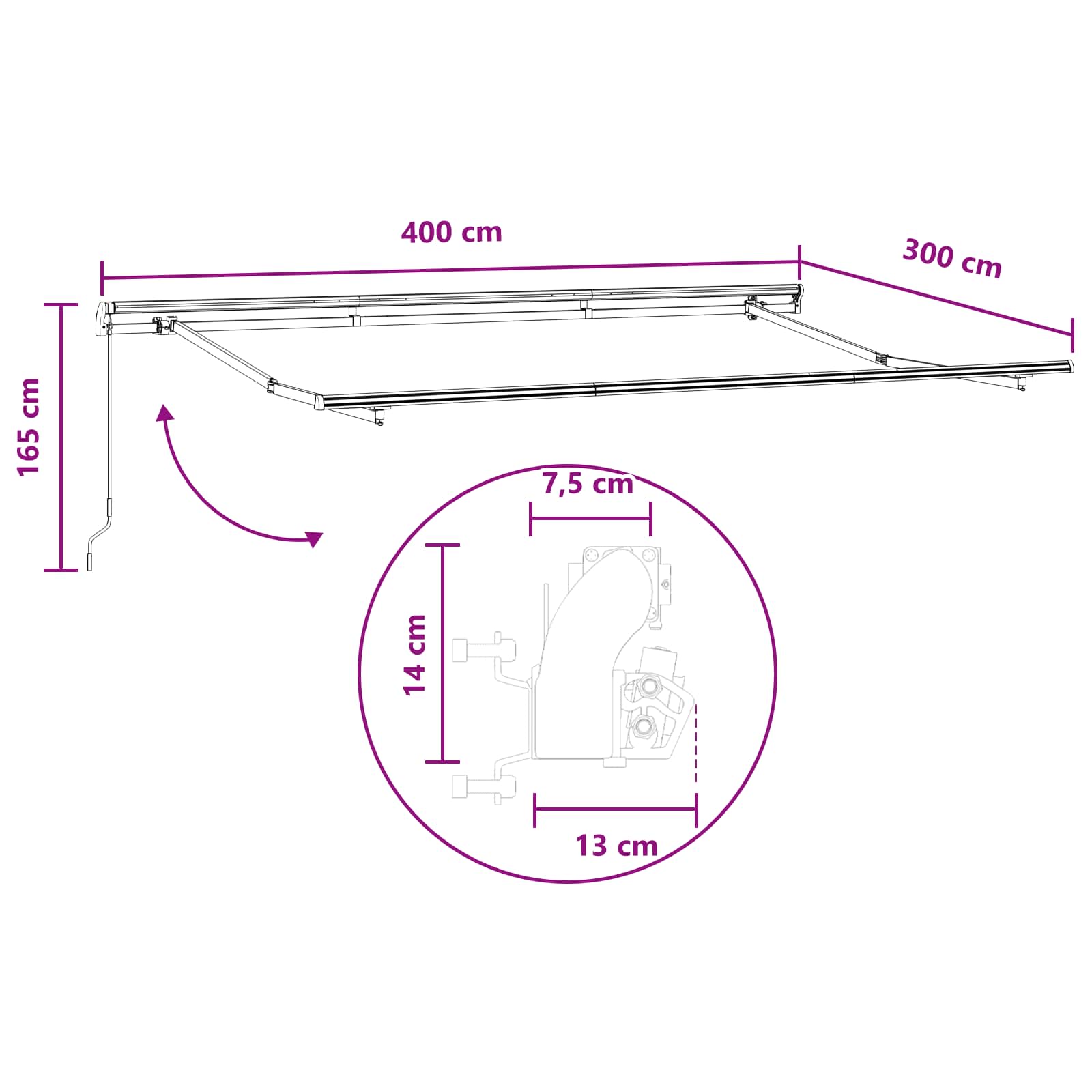 Povlačivi tende Svijetlo siva i bijela. 4 × 3 m