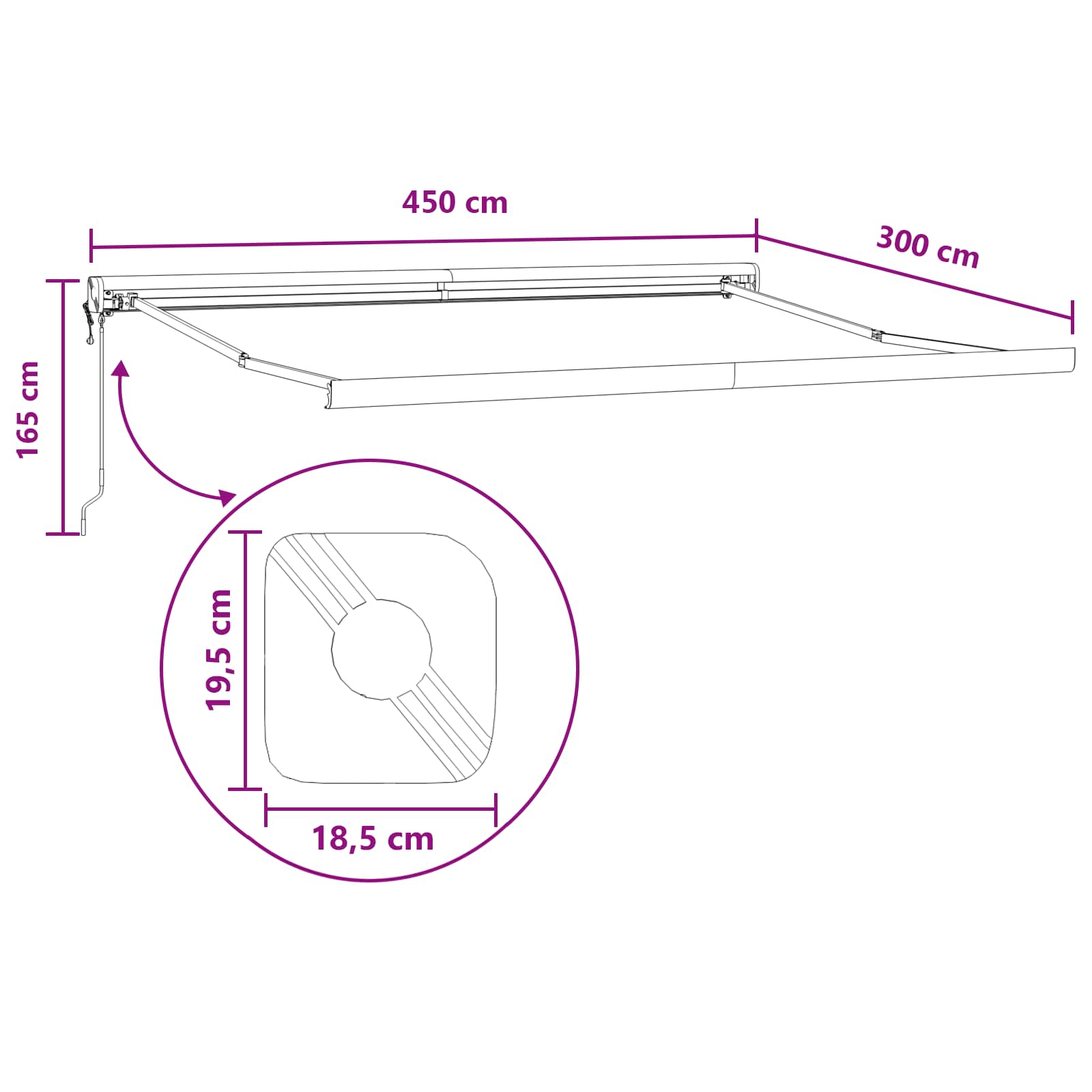 Povlačivi tende Svijetlo siva i bijela. 450 × 300 cm
