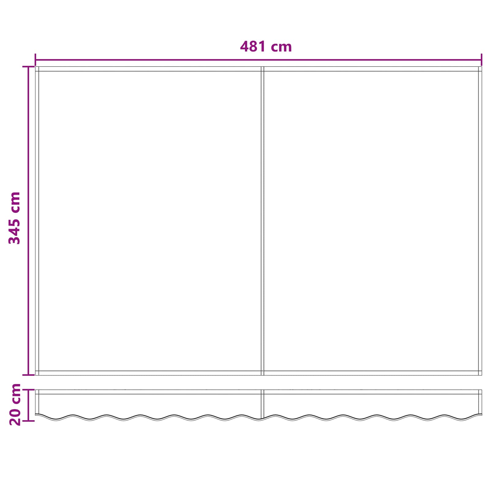 Povlačivi tende Svijetlo siva i bijela. 500 × 350 cm
