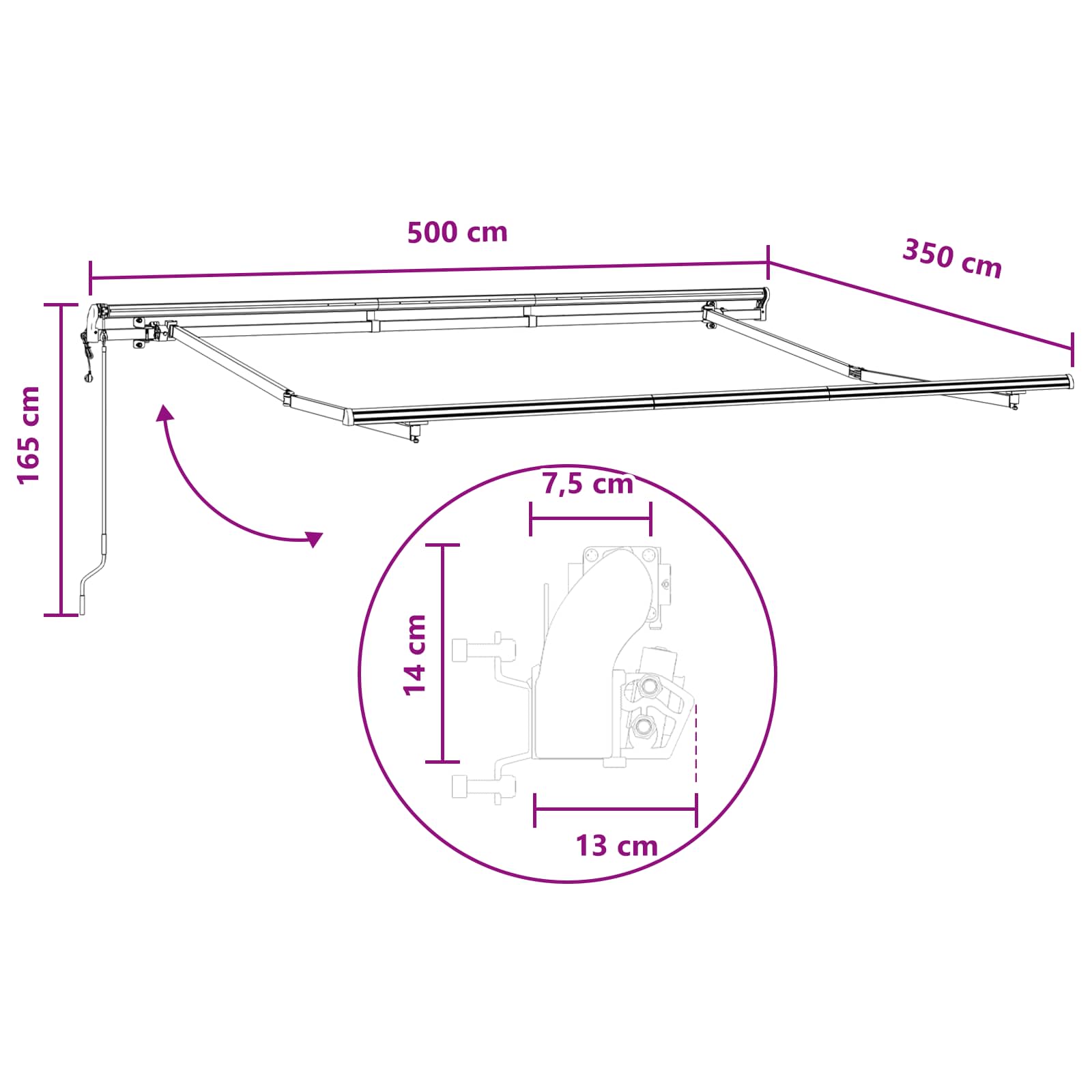 Povlačivi tende Svijetlo siva i bijela. 500 × 350 cm