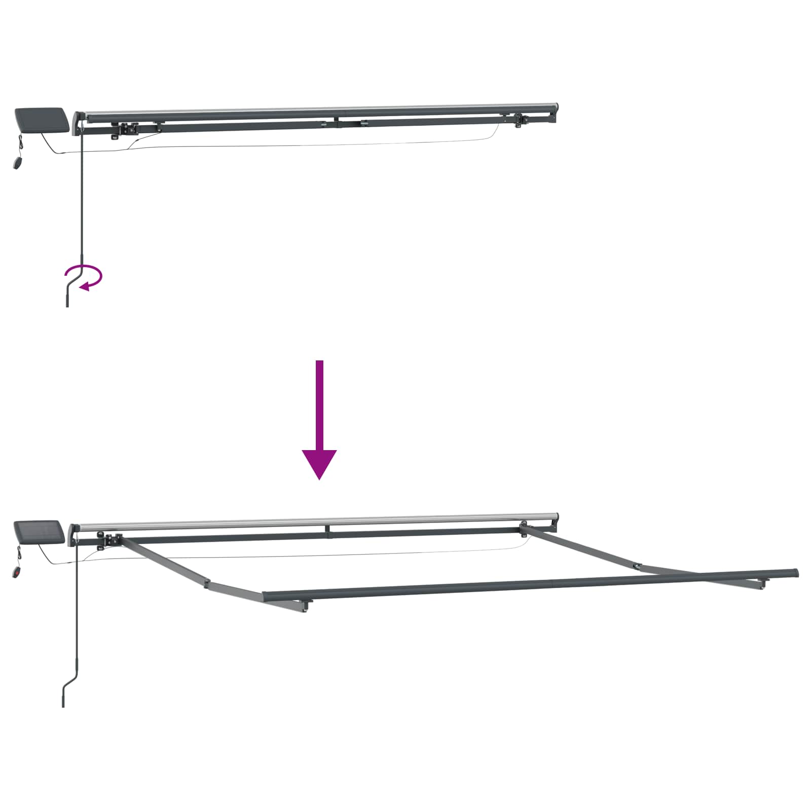 Povlačivi tende Svijetlo siva i bijela. 600 × 350 cm