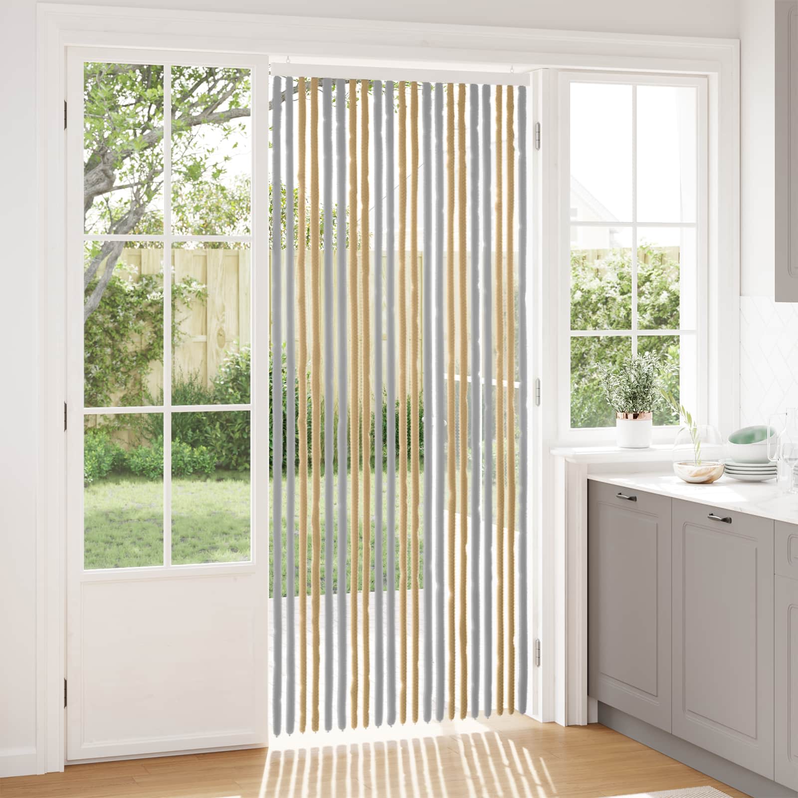 Zavjesa protiv insekata Chenille Siva i bež 90 x 220 cm 100% PP