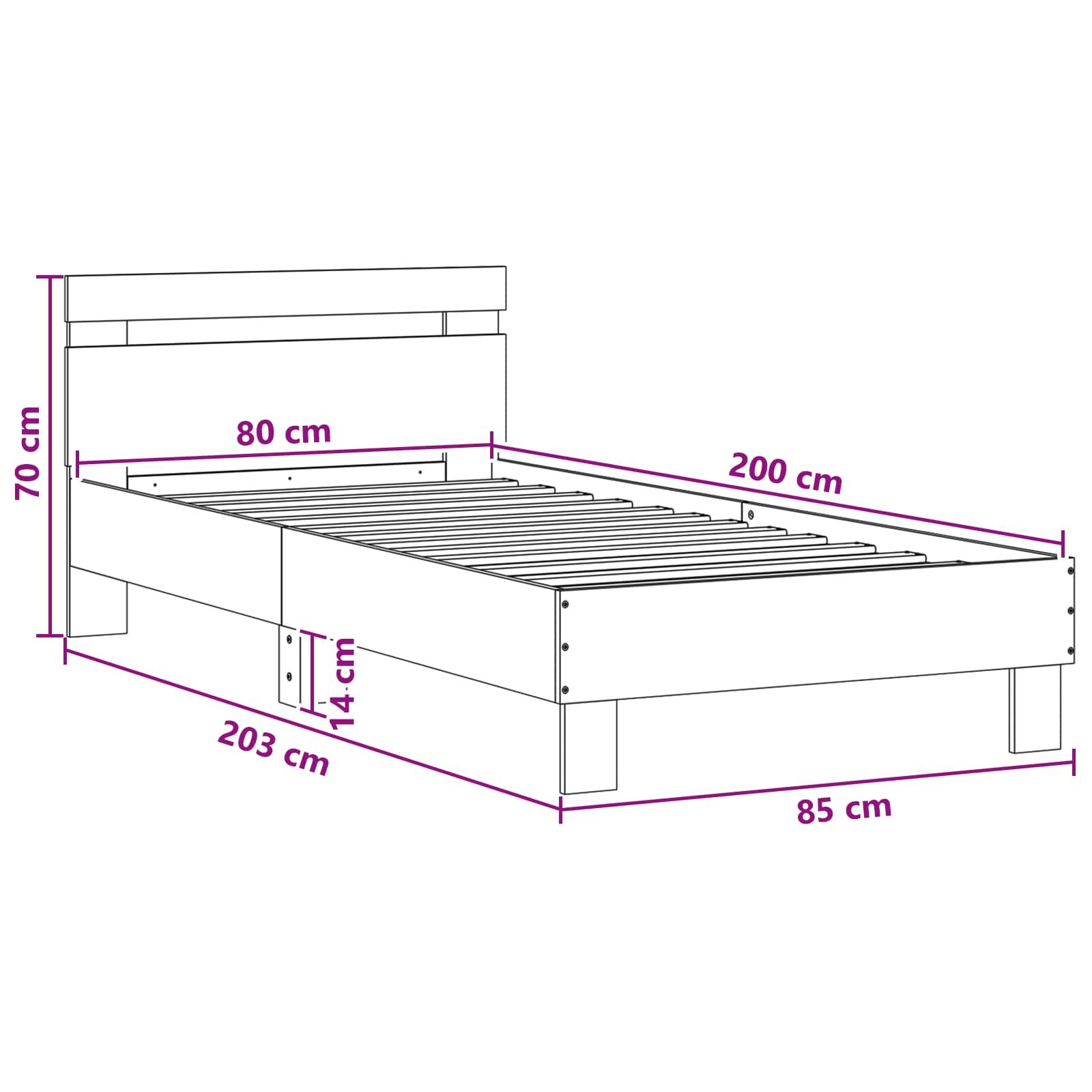 Krevetna konstrukcija s LED svjetlom Hrast sonoma 80 x 200 cm