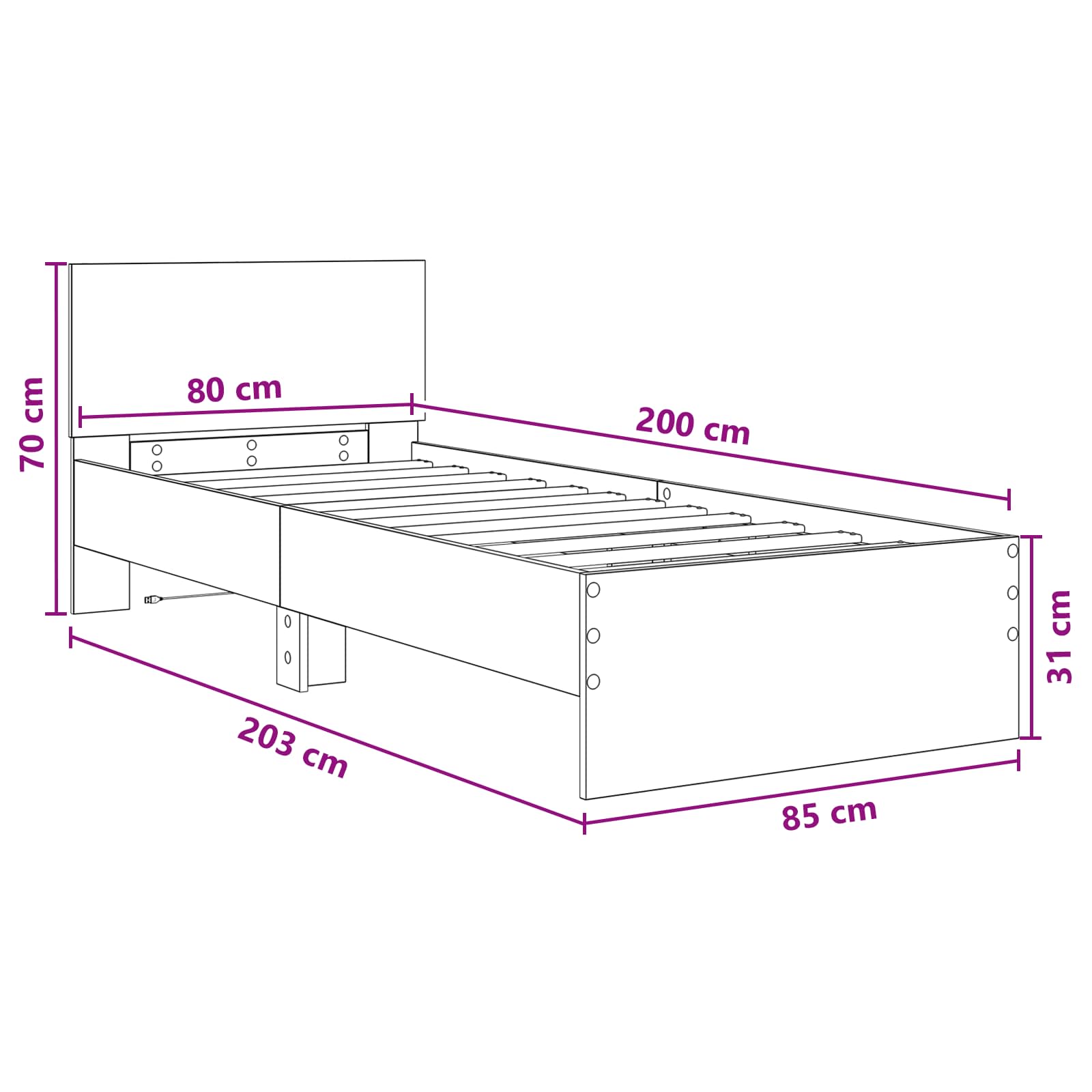 Krevetna konstrukcija s LED svjetlom Staro drvo 80 x 200 cm