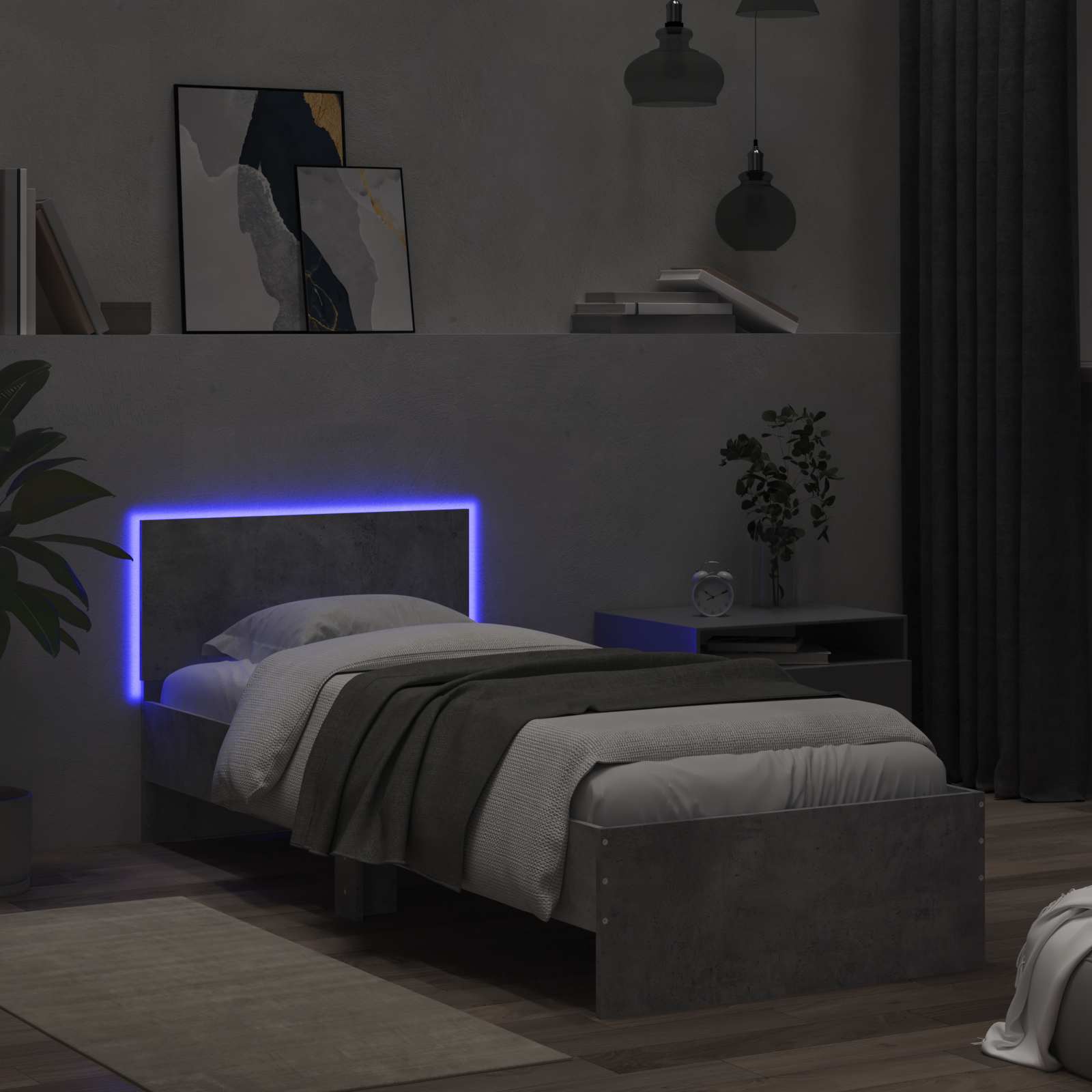 Krevetna konstrukcija s LED svjetlom Betonska siva 80 x 200 cm