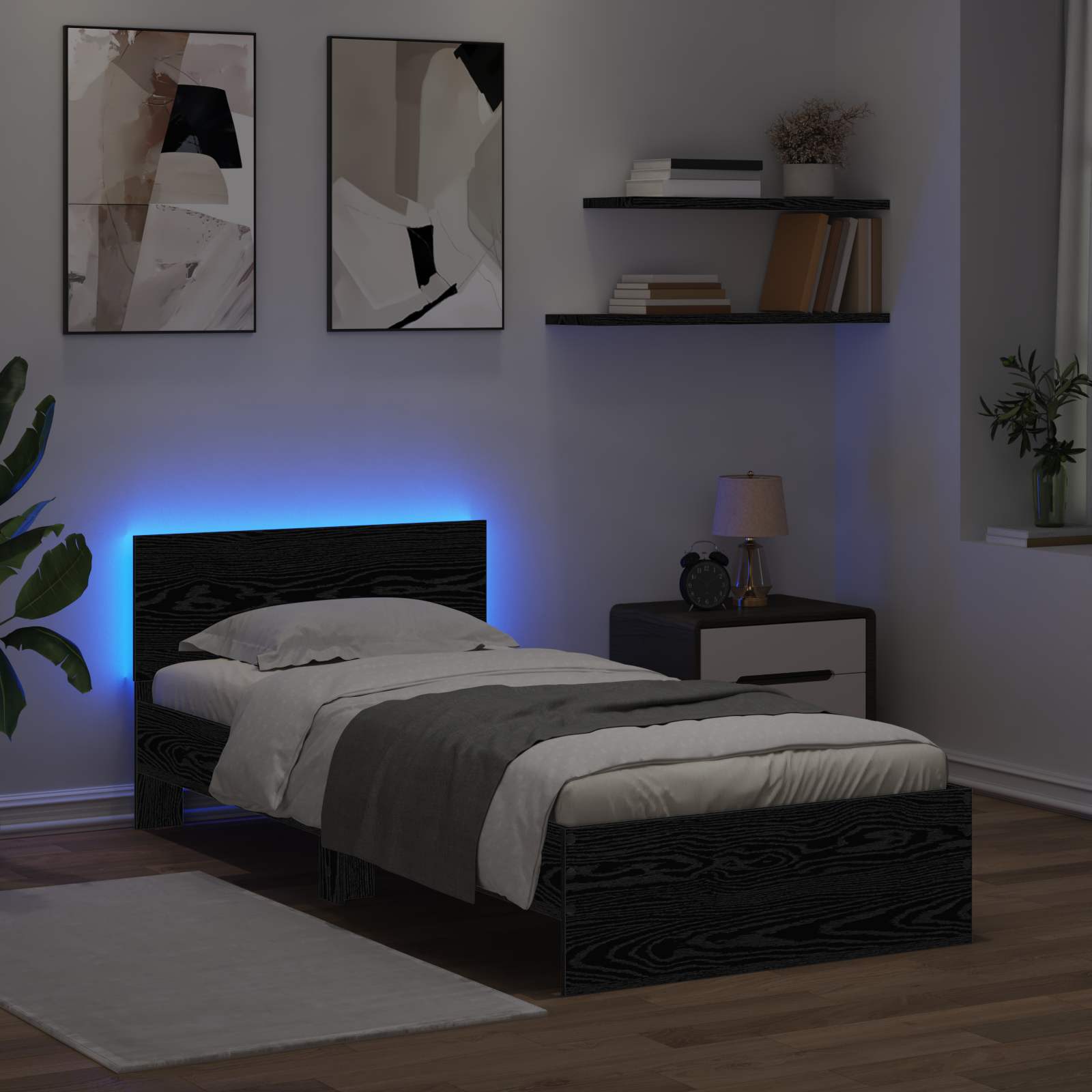 Krevetna konstrukcija s LED svjetlom Crni hrast 80 x 200 cm
