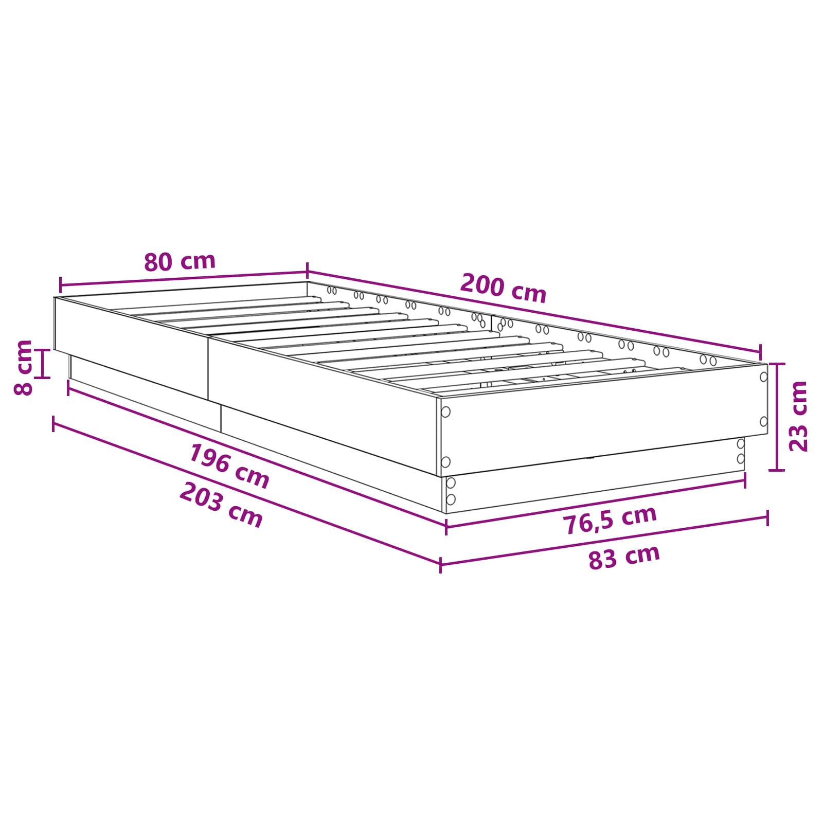 Krevetna konstrukcija s LED svjetlom Betonska siva 80 x 200 cm