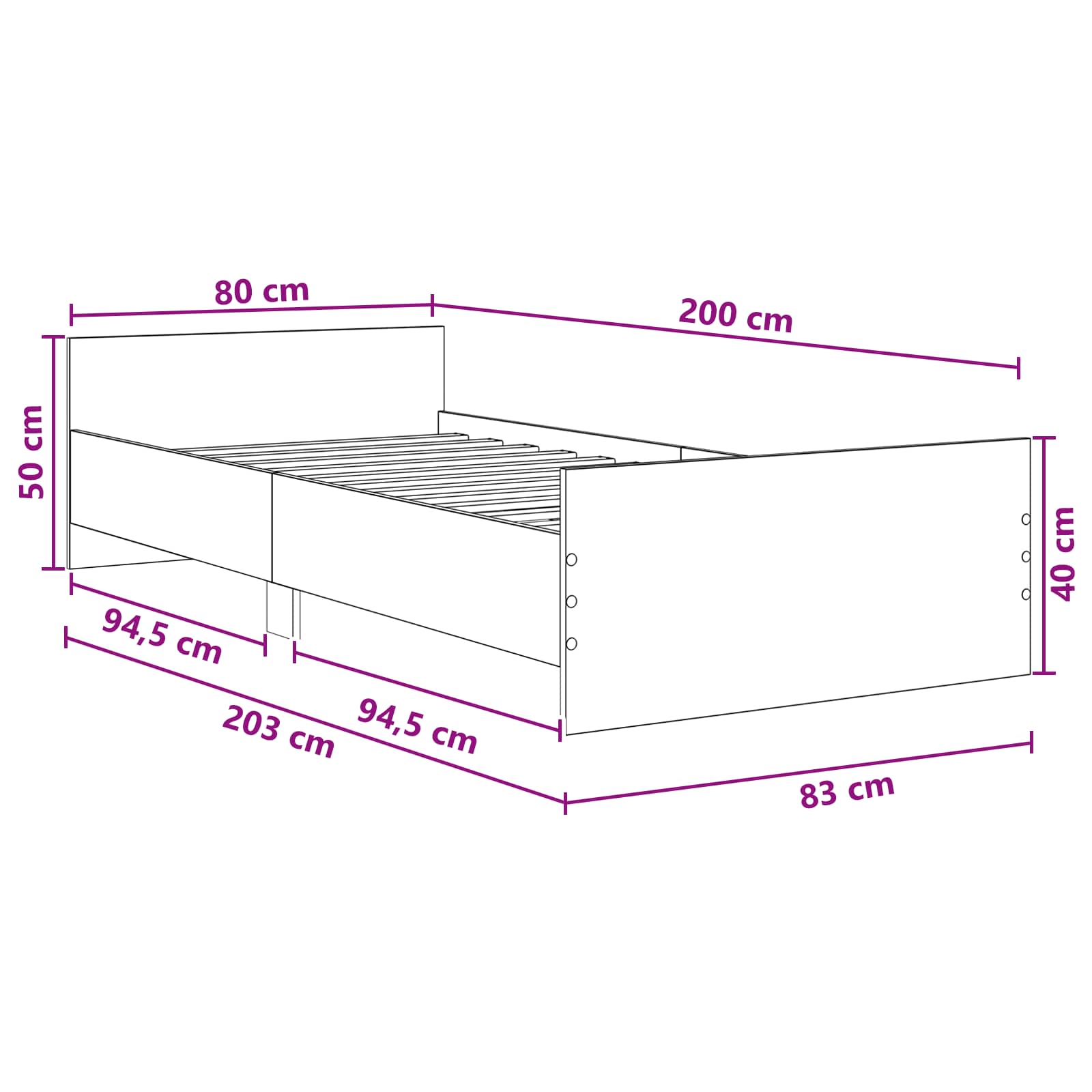 Okvir kreveta s uzglavljem Betonska siva 80 x 200 cm