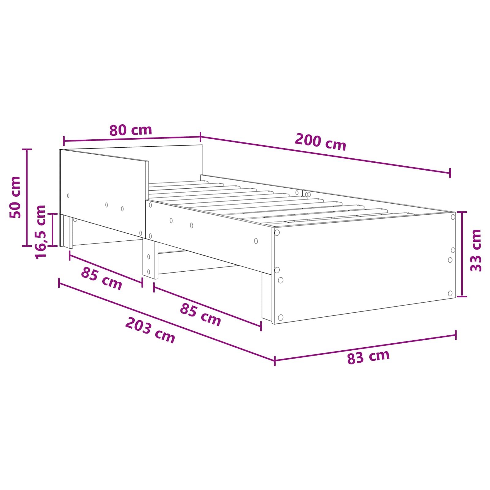 Okvir kreveta s uzglavljem Crni hrast 80 x 200 cm