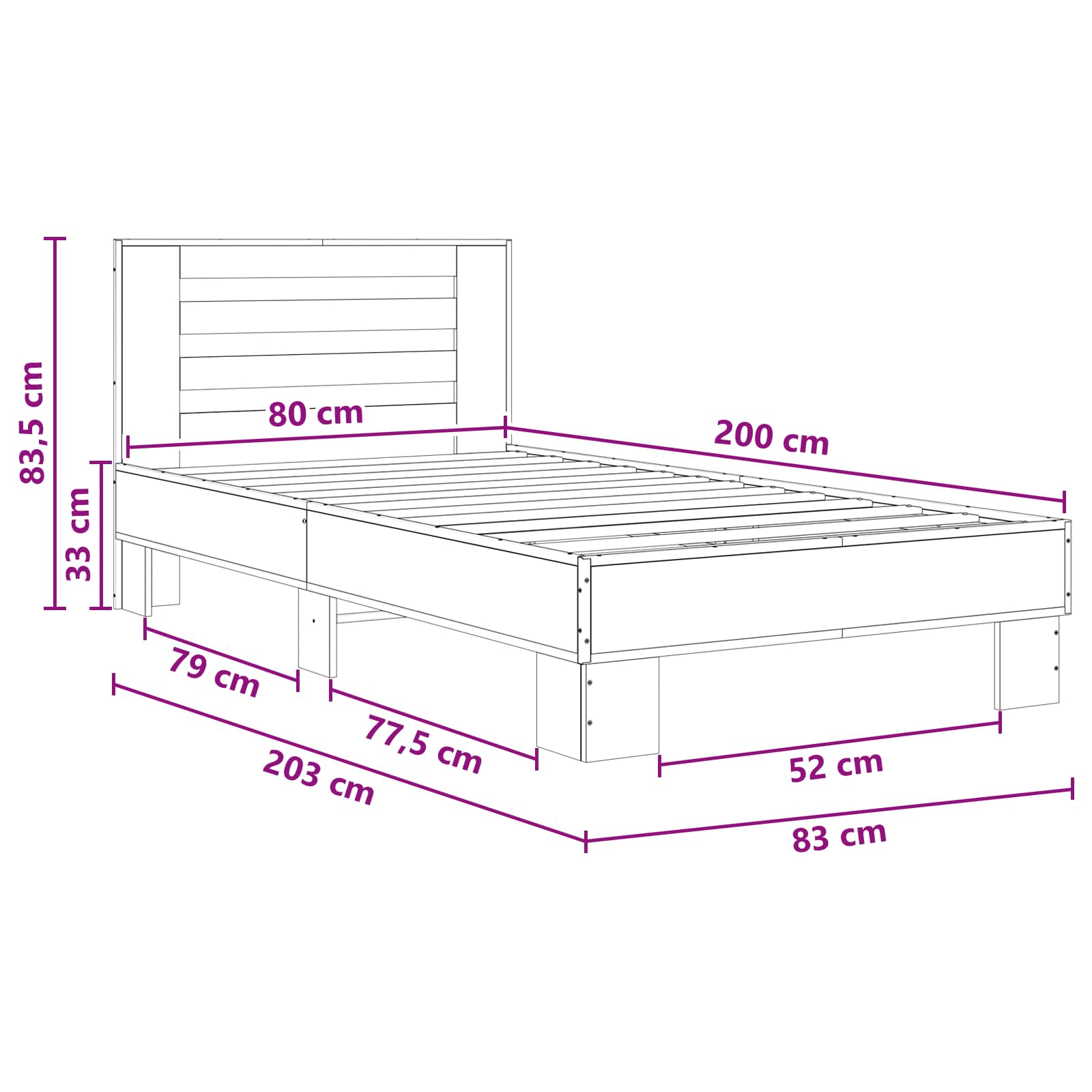 Okvir kreveta s uzglavljem Crni hrast 80 x 200 cm