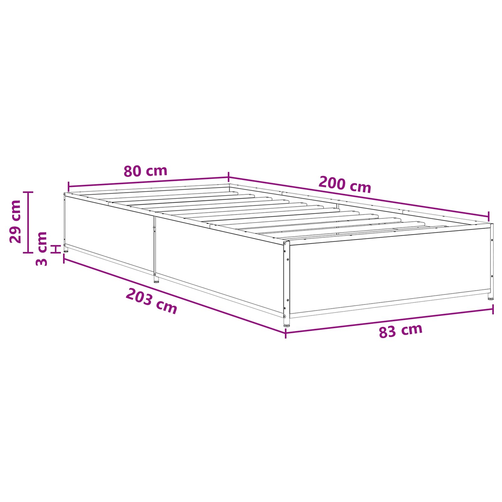 Krevetna konstrukcija Dimljeni hrast 80 x 200 cm