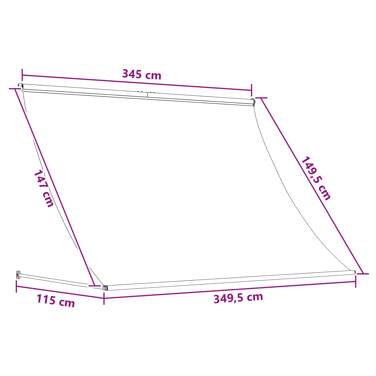 Nadstrešnica Crna 350 x 150 cm 180 g / m² poliester s PU premazom