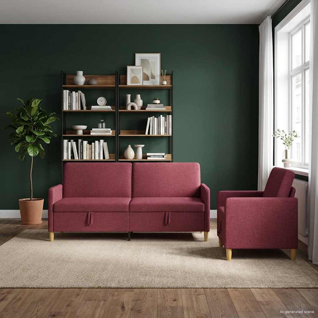 Set sofe s pohranom 2 pcs Vinska crvena Poliester