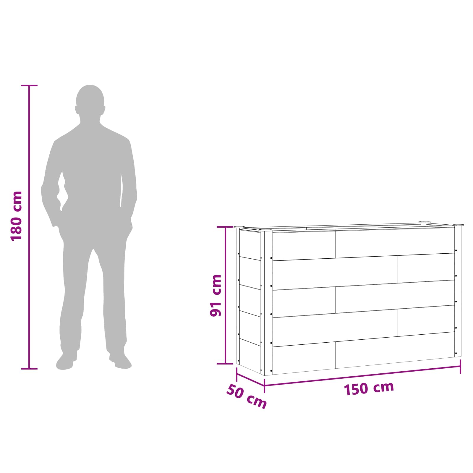 Povišena vrtna gredica Crna 150 x 50 x 91 cm