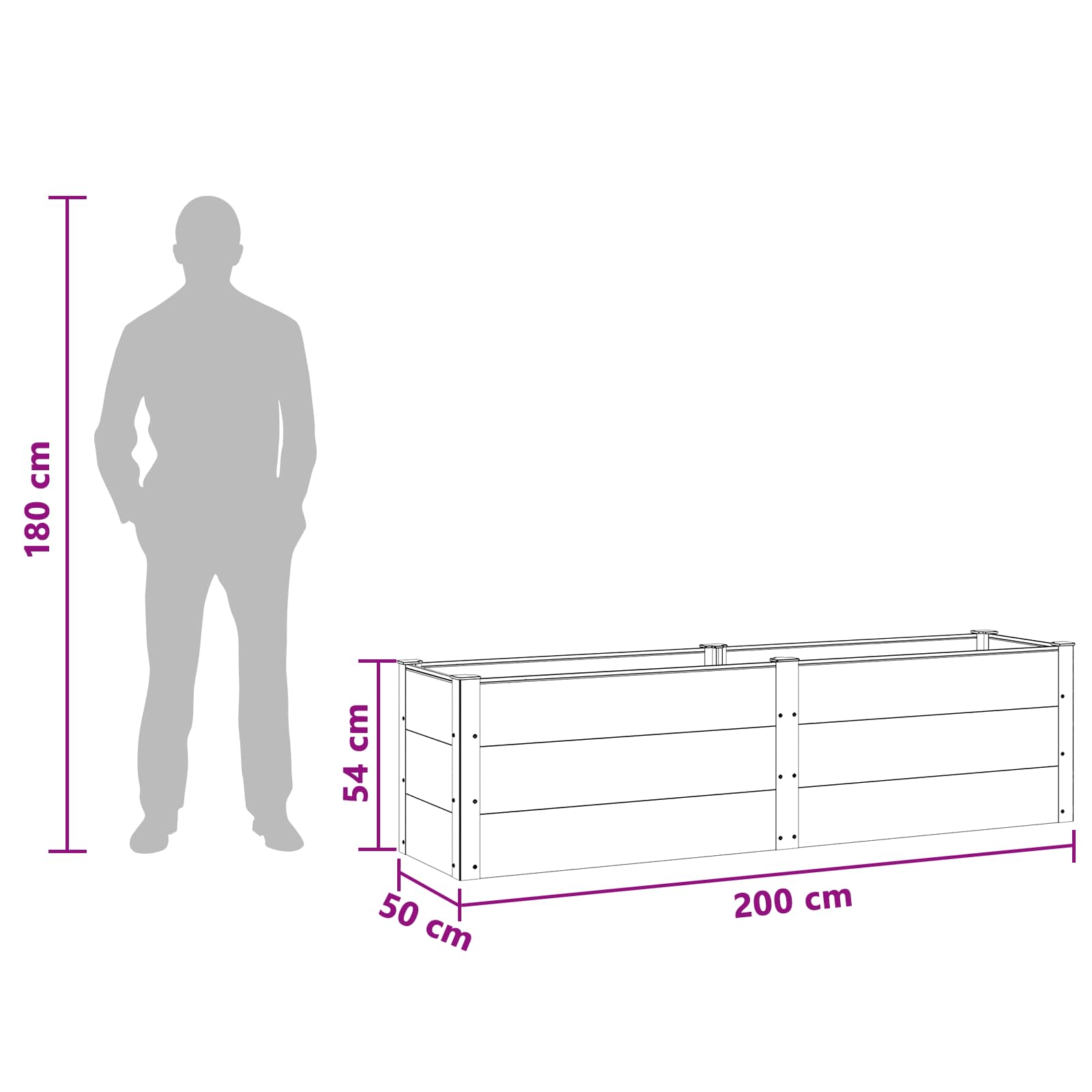 Povišena vrtna gredica Crna 200 x 50 x 54 cm