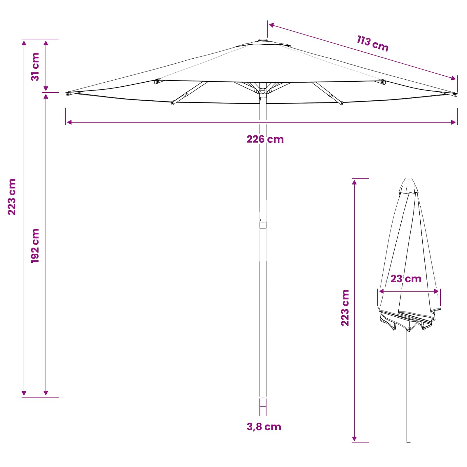 Vrtni suncobran 230 x 230 cm Poliester Pravokutni Žuta i bijela