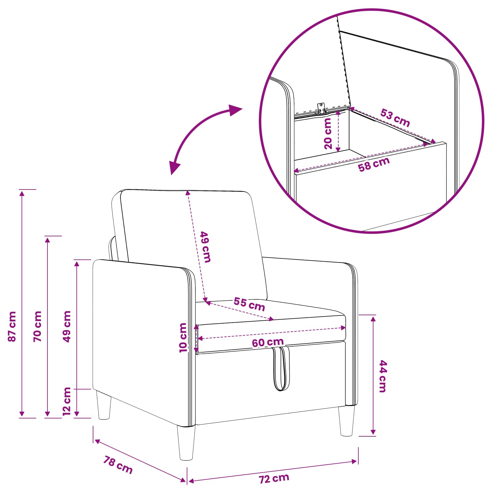 Sofa s pohranom Svijetlo zelena 72 x 78 x 87 cm Poliester